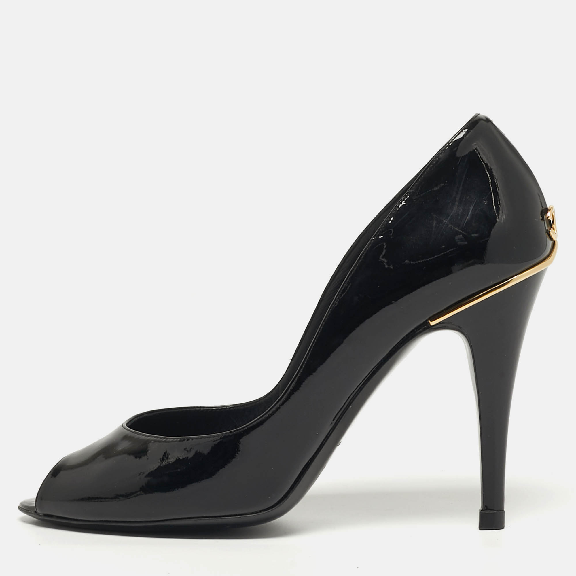 Chanel CC Size Black Patent Leather Peep Toe Pumps
Chanel CC Size Black Patent Leather Peep Toe Pumps