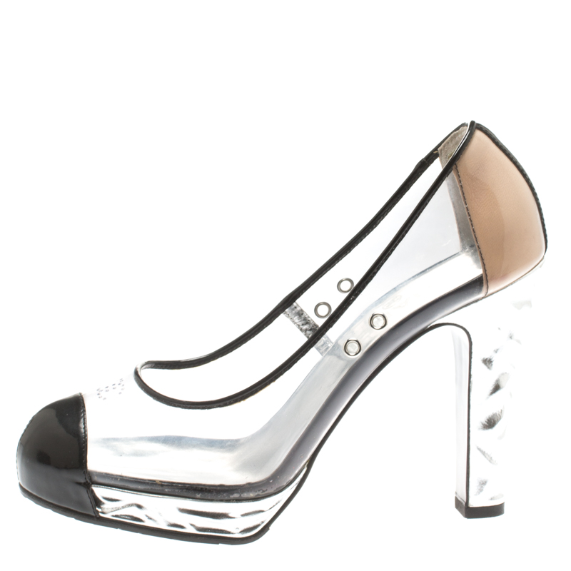 Chanel PVC And Black Patent Leather CC Cap Toe Platform Pumps Size
Chanel PVC And Black Patent Leather CC Cap Toe Platform Pumps Size