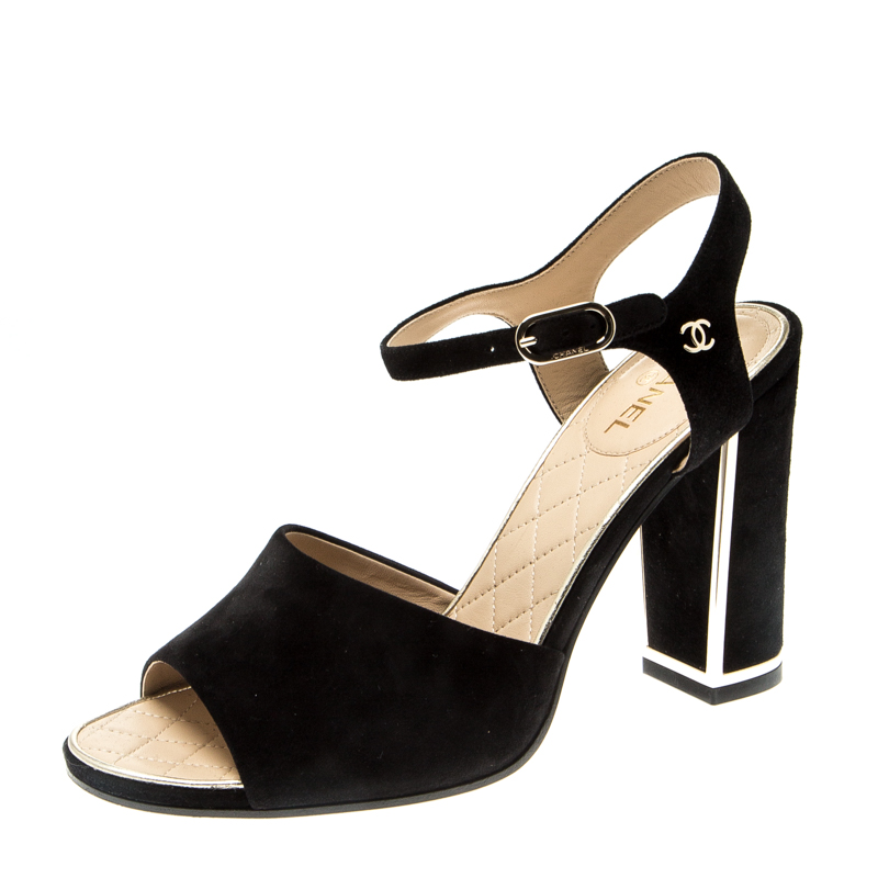 Image of Chanel Black Suede Ankle Strap Sandals Size