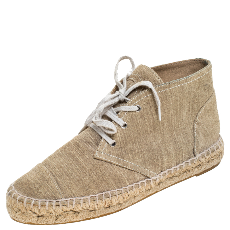 Image of Chanel Beige Suede Cap Toe High Top Espadrille Flats Size