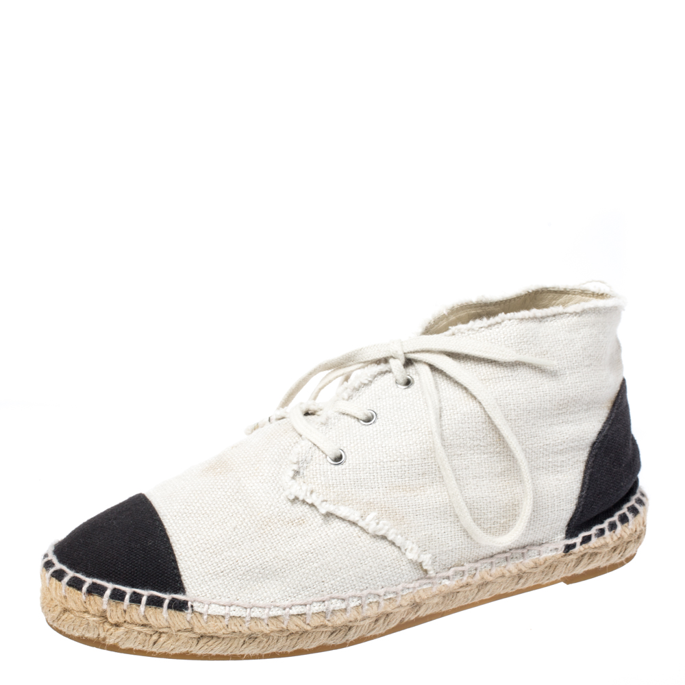Image of Chanel Two Tone Canvas Cap Toe CC Espadrille Sneakers Size