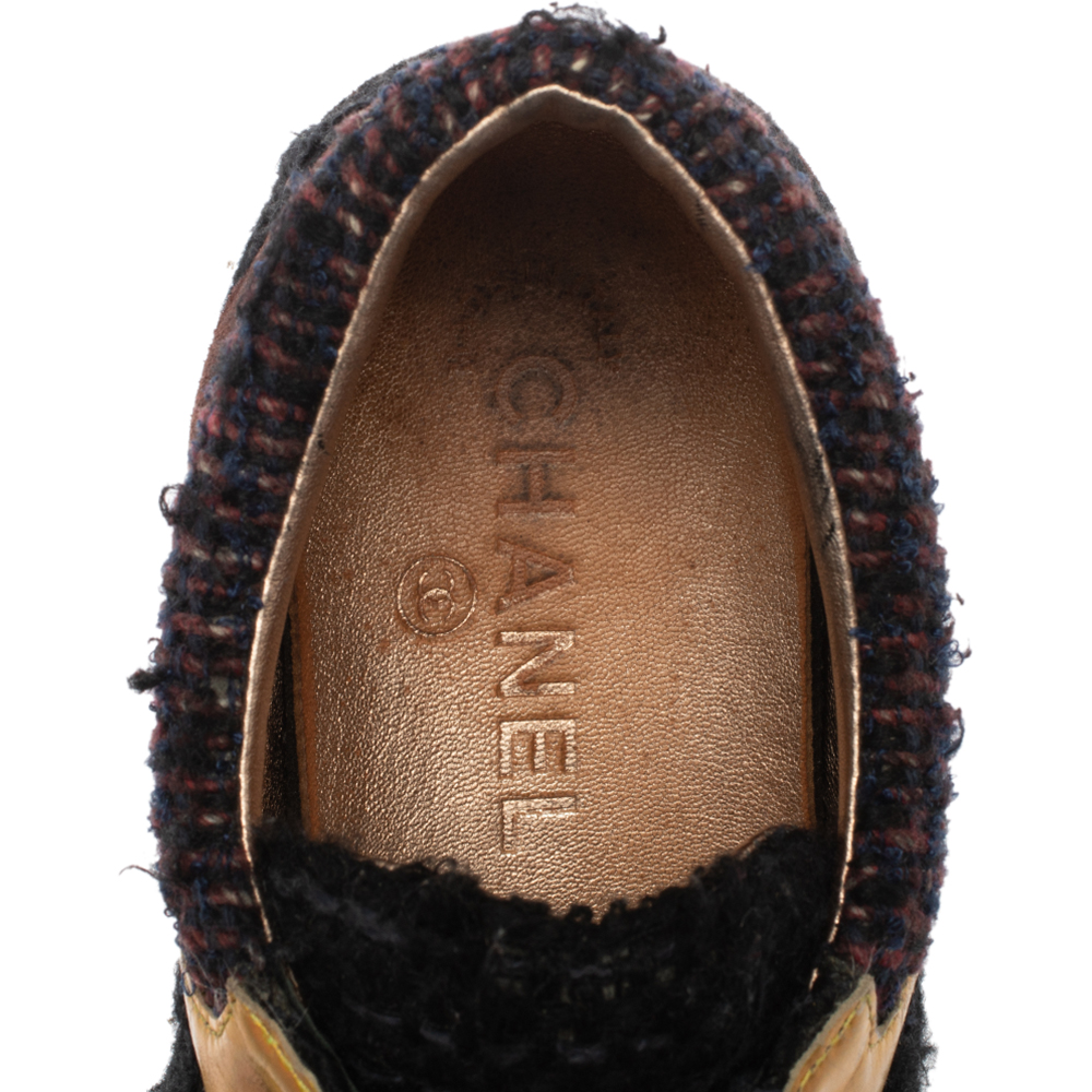 Chanel Multicolor Tweed, Suede And Metallic Leather Lace Up Sneakers Size 38