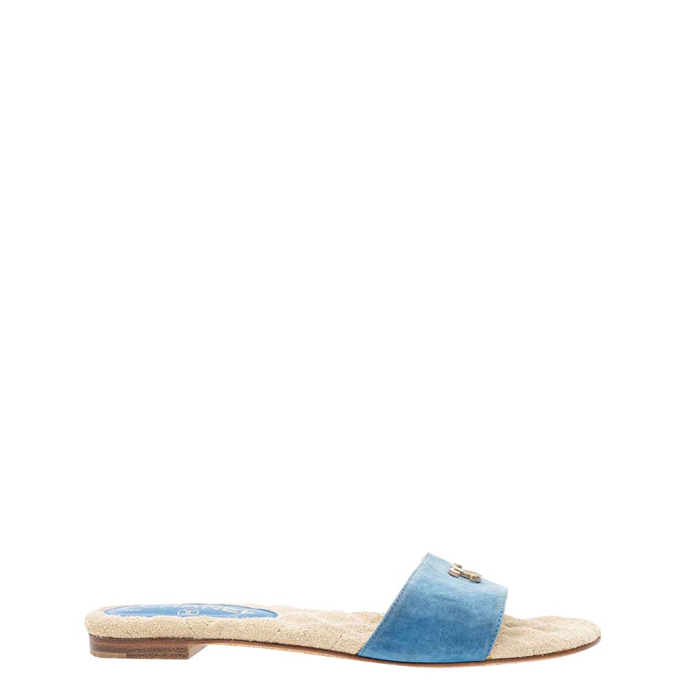 Chanel Blue Denim Slide Sandals Size 37