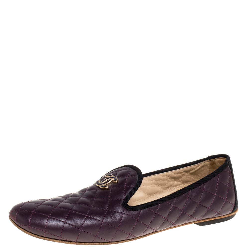 Image of Chanel Burgundy Quilted Leather CC Smoking Slippers Size .