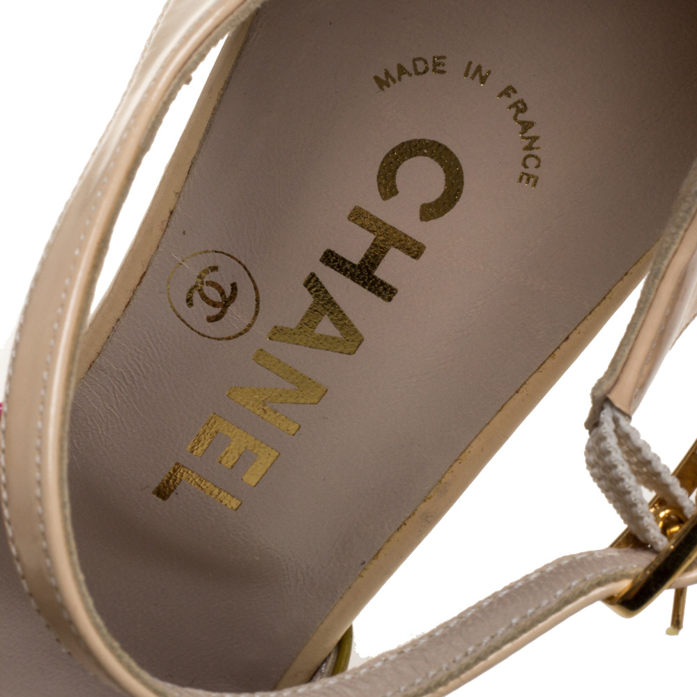 Chanel Multicolor Patent Leather D'orsay Colorblock Ankle Strap Pumps Size 38