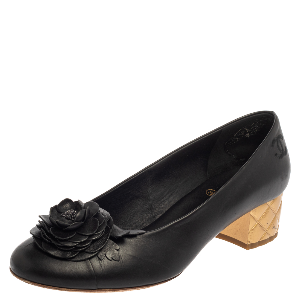 Chanel Black Leather Camellia Ballet Pumps Size 40.5