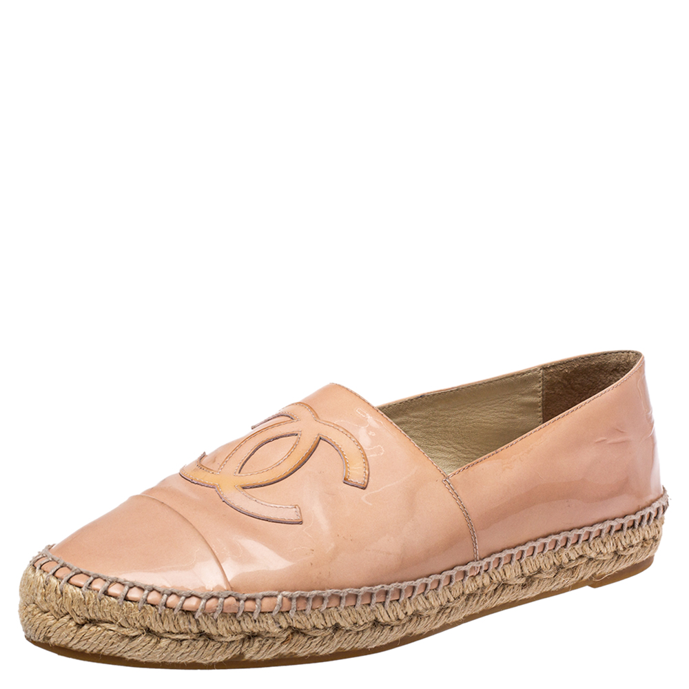 Chanel Pink Patent Leather CC Espadrille Flats Size 41