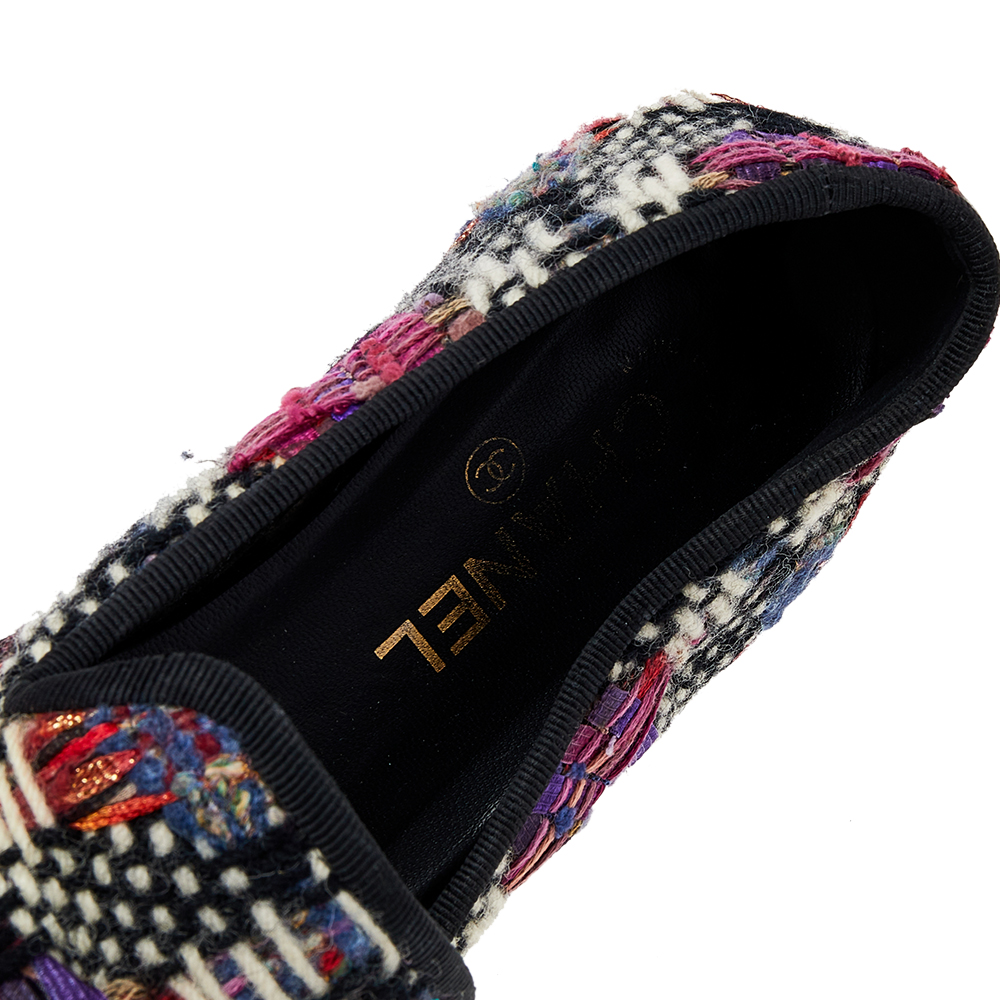 Chanel Multicolor Printed Tweed And Leather Loafers Size 40