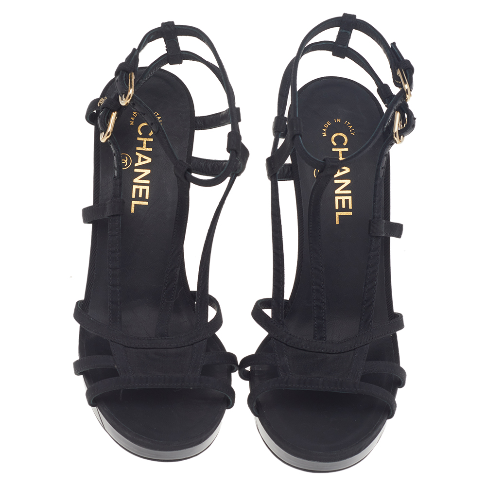 Chanel Black Fabric Strappy Sandals Size 40
