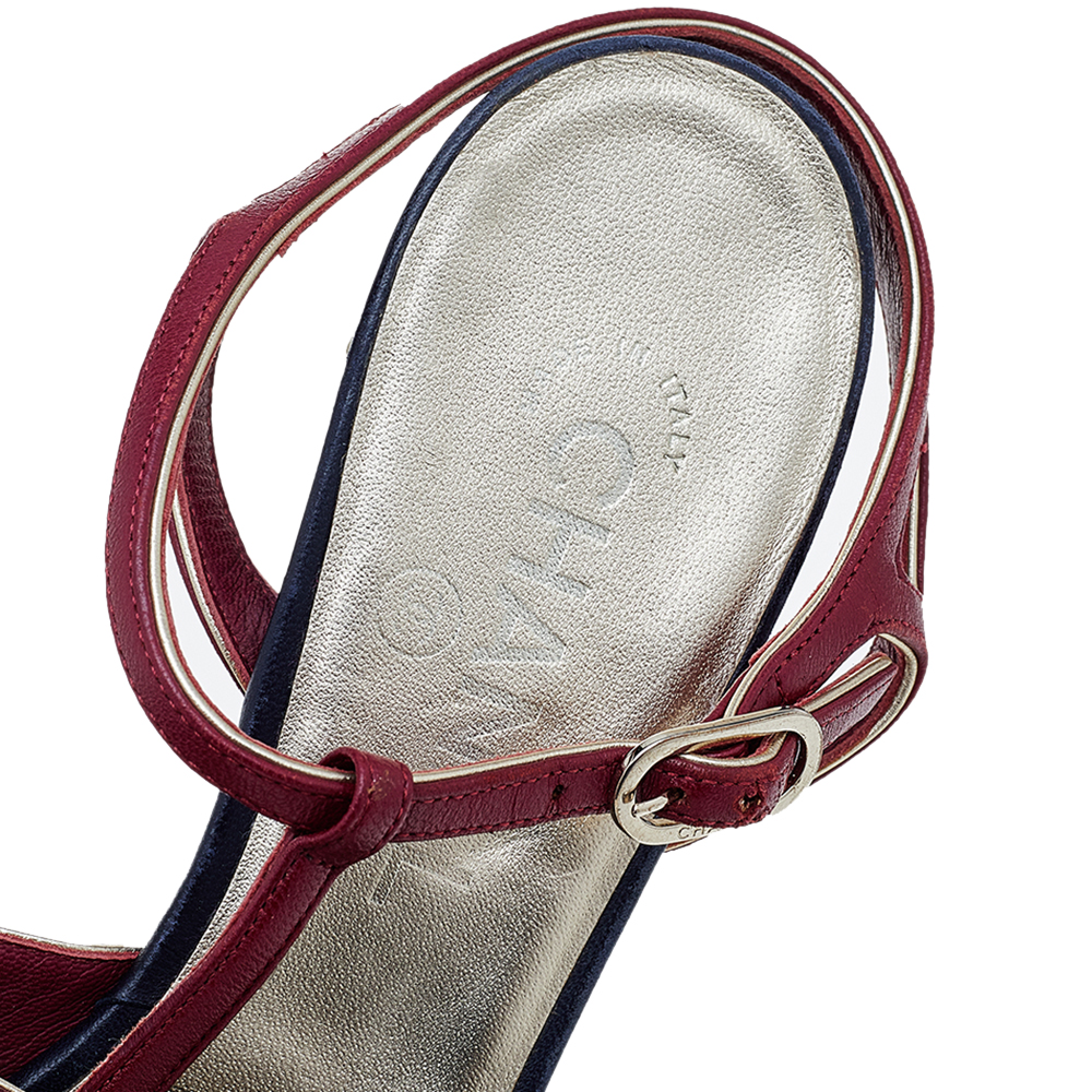 Chanel Burgundy/Black Leather CC T-Strap Sandals Size 39.5