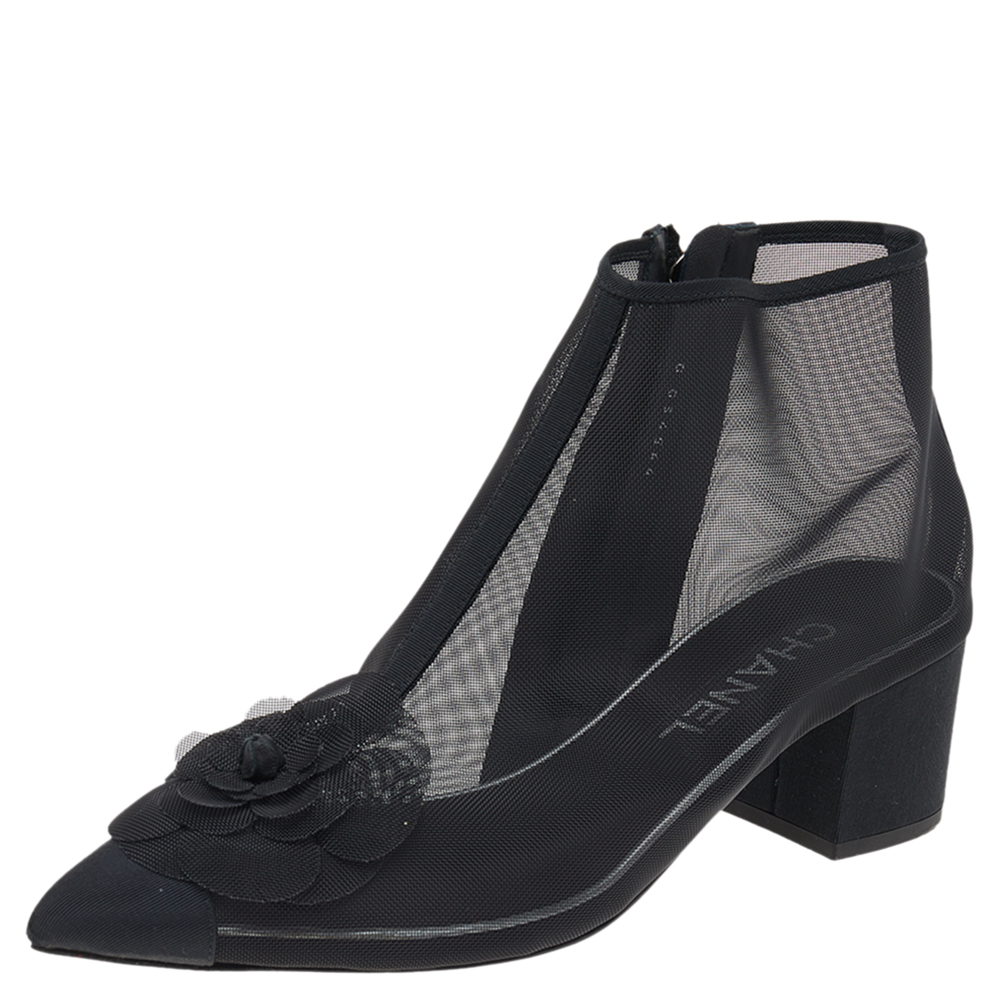 Chanel Black Mesh CC Ankle Boots 37.5