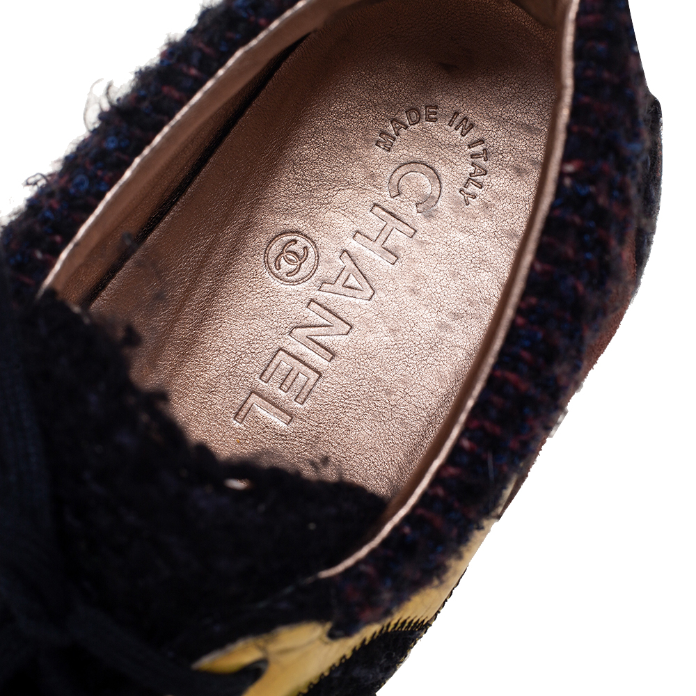 Chanel Multicolor Tweed, Iridescent Leather And Suede CC Low-Top Sneakers Size 40