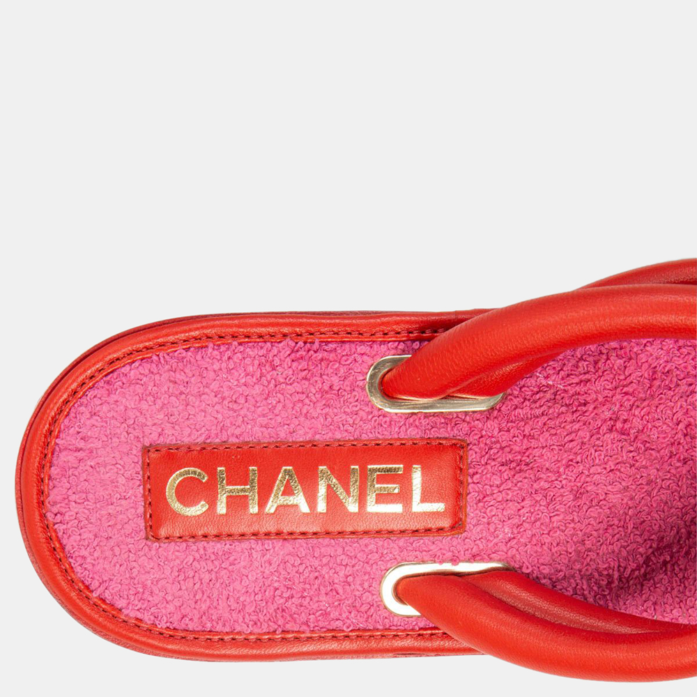 Chanel Red CC Thong Sandals Size EU 38.5