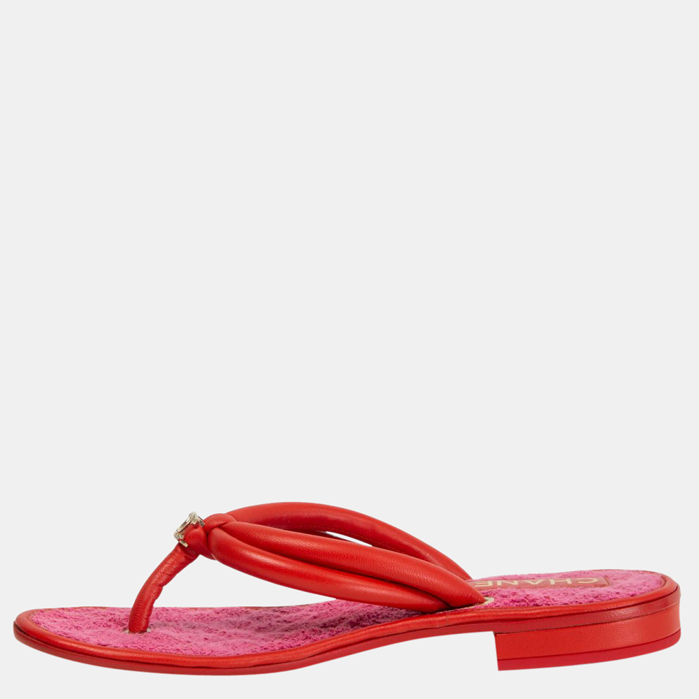 Chanel Red CC Thong Sandals Size EU 38.5