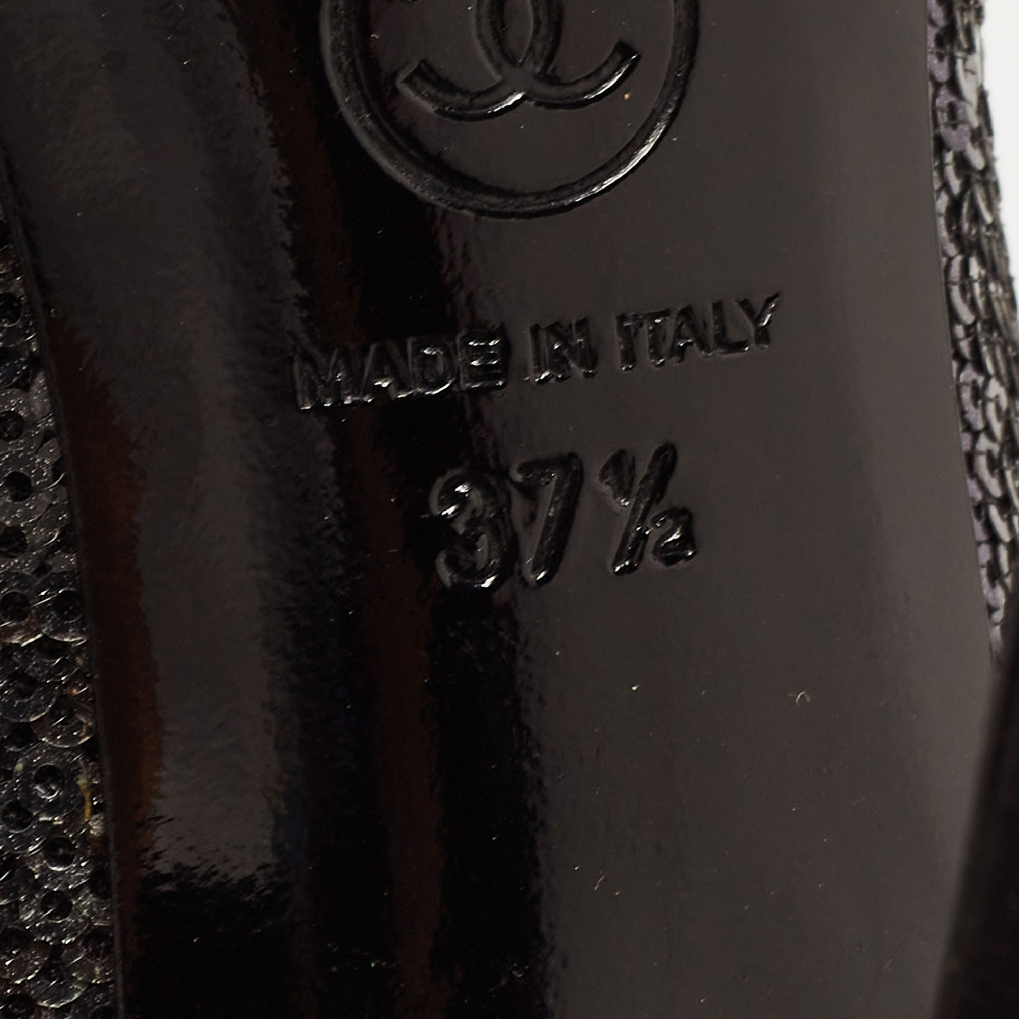 Chanel Black Sequins CC Pumps Size 37.5