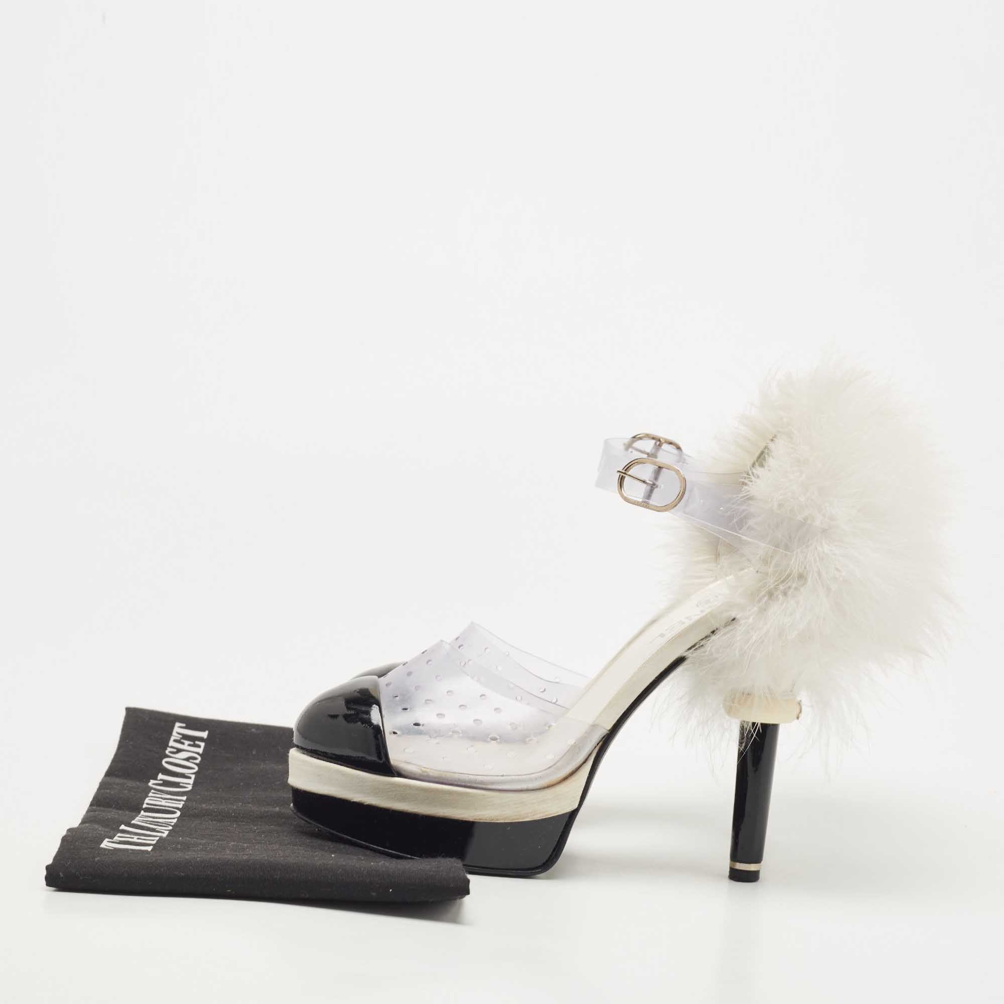 Chanel Tricolor PVC And Patent Cap Toe Ankle Strap Sandals Size 38