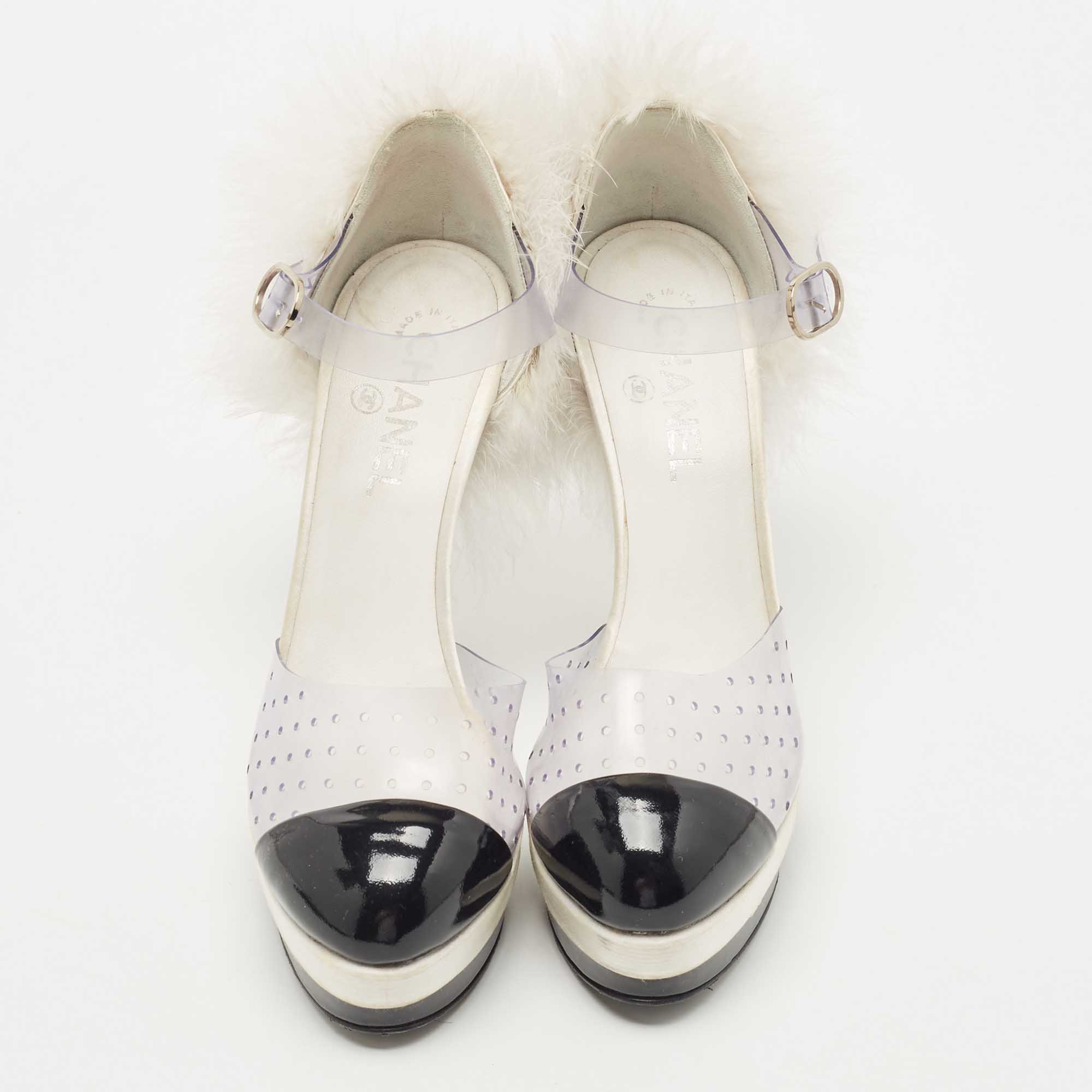 Chanel Tricolor PVC And Patent Cap Toe Ankle Strap Sandals Size 38