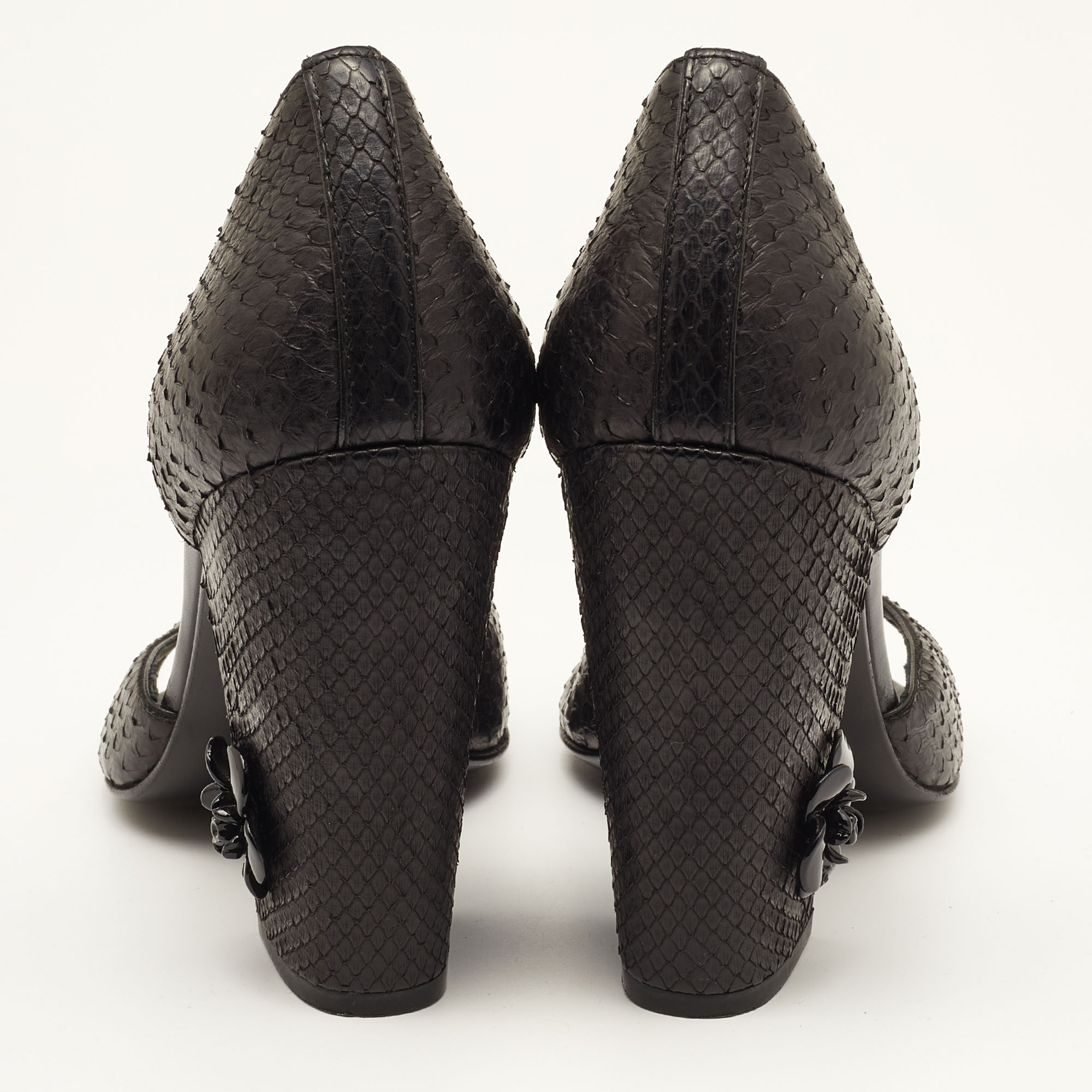 Chanel Black Python D’orsay Block Heel Pumps Size 39.5