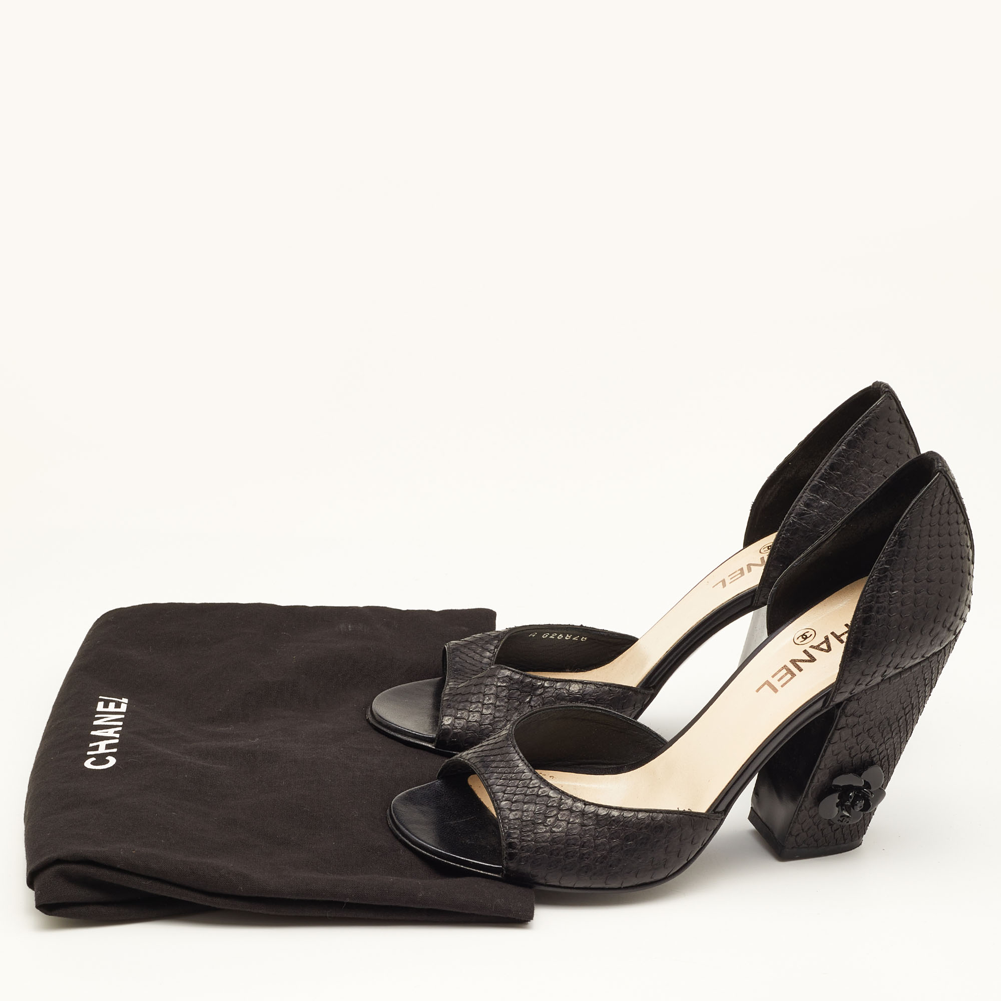 Chanel Black Python D’orsay Block Heel Pumps Size 39.5