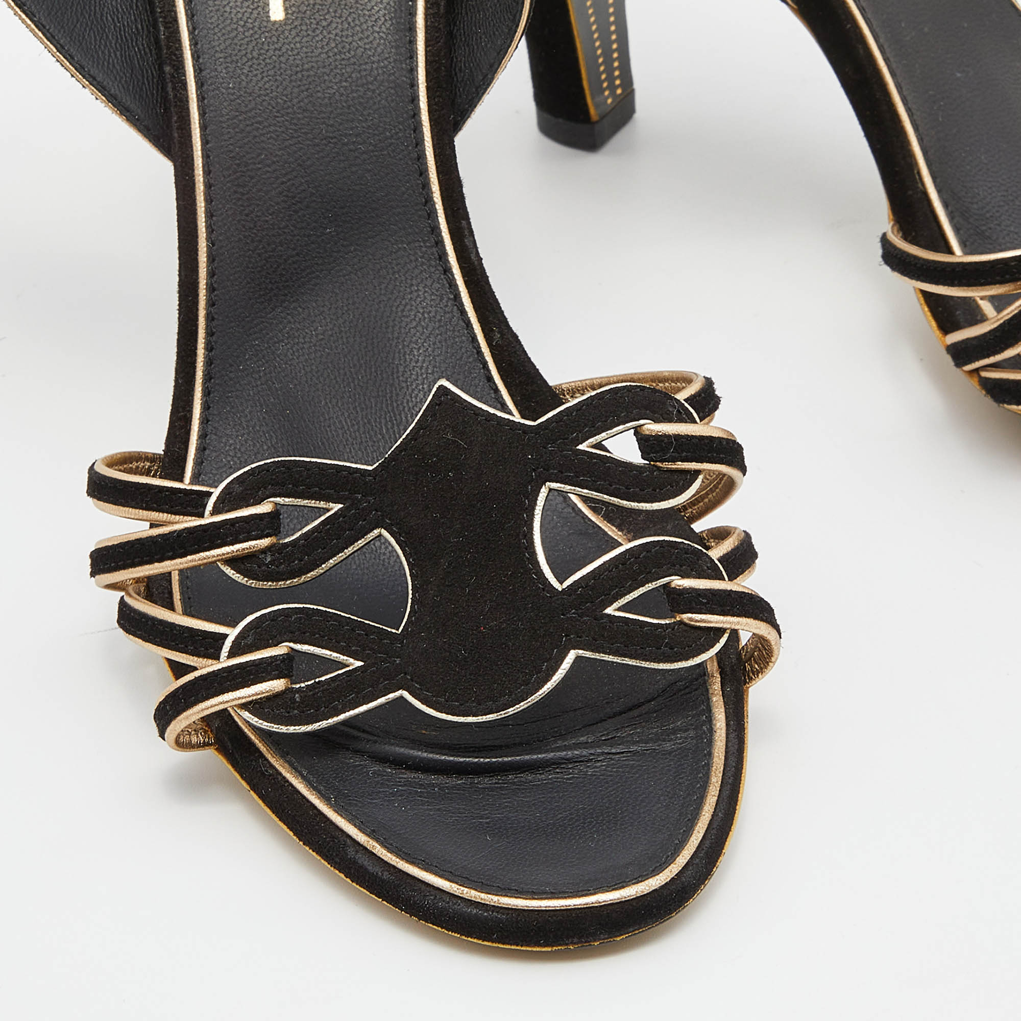 Chanel Black Suede Cut Out CC Slingback Sandals Size 39