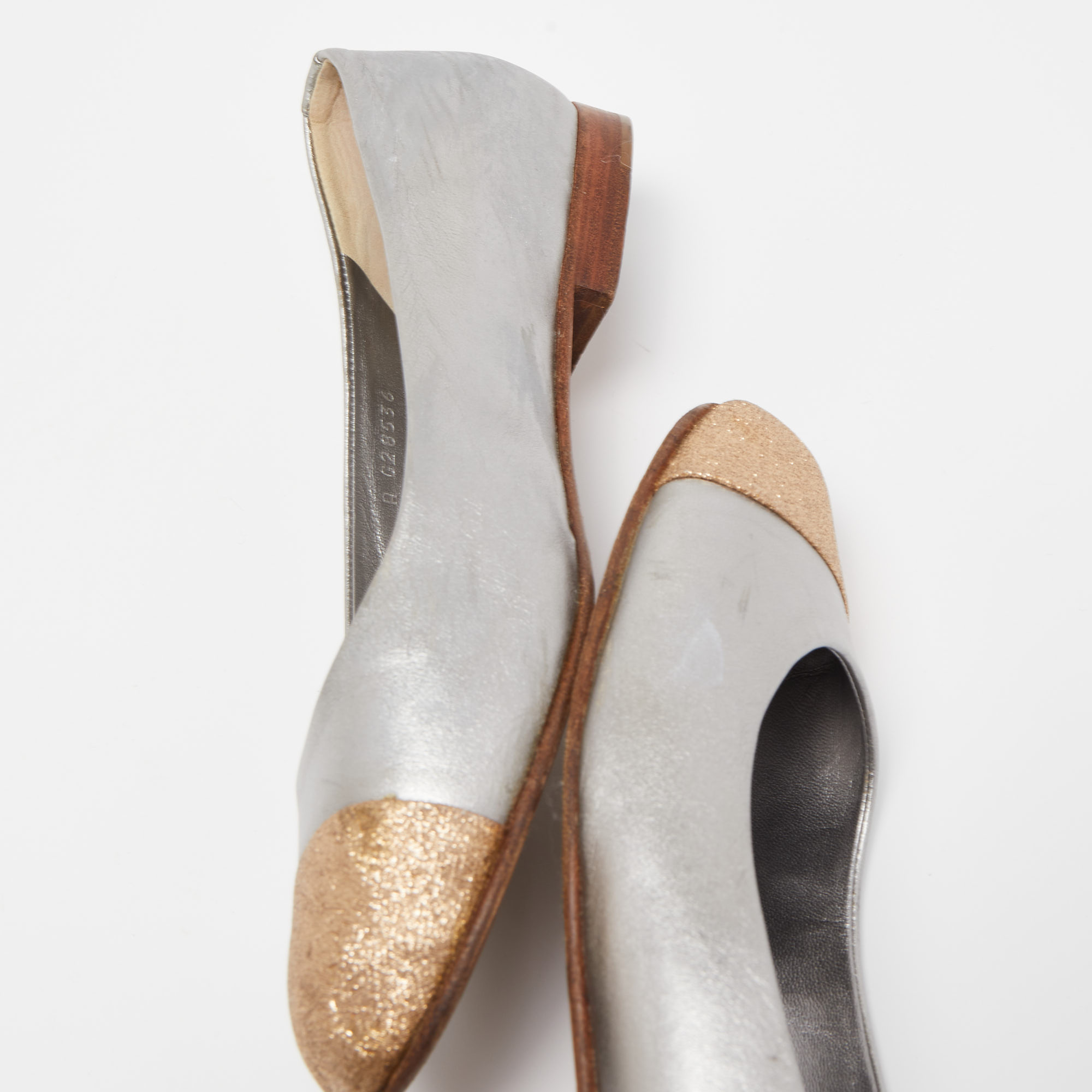 Chanel Metallic Gold/Silver Leather CC Cap Toe Ballet Flats Size 38
