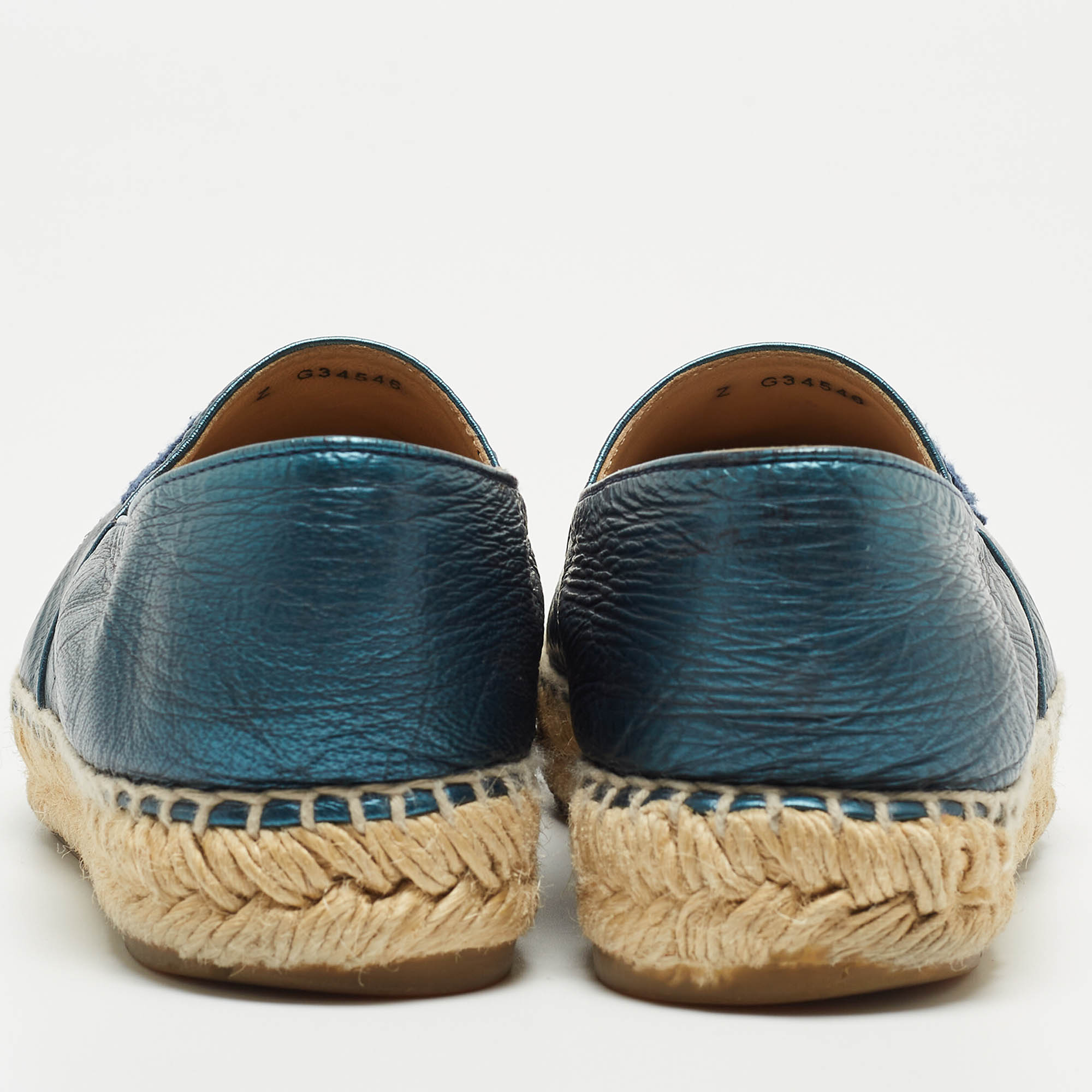 Chanel Blue/Black Leather And Canvas CC  Espadrille Flats Size 36