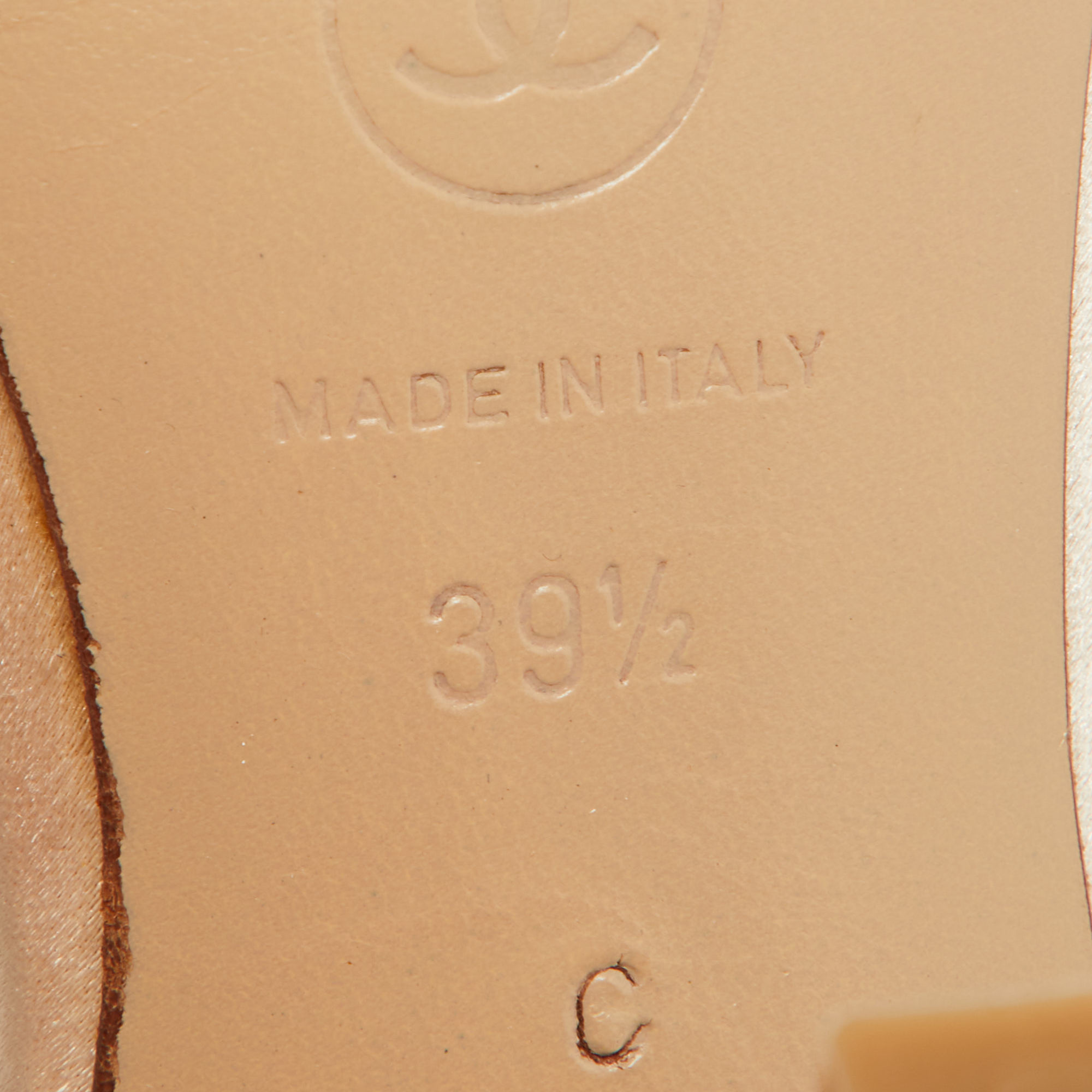 Chanel  Beige Satin Crystal Embellished Slingback Sandals Size 39.5