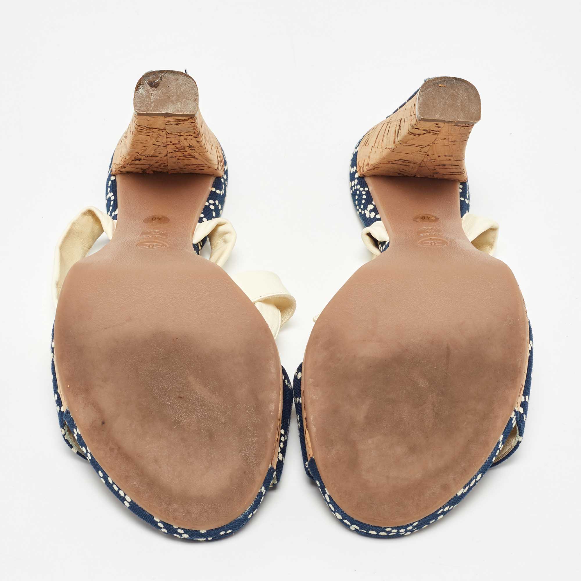 Chanel Navy Blue/White Denim Ankle Wrap Sandals Size 40