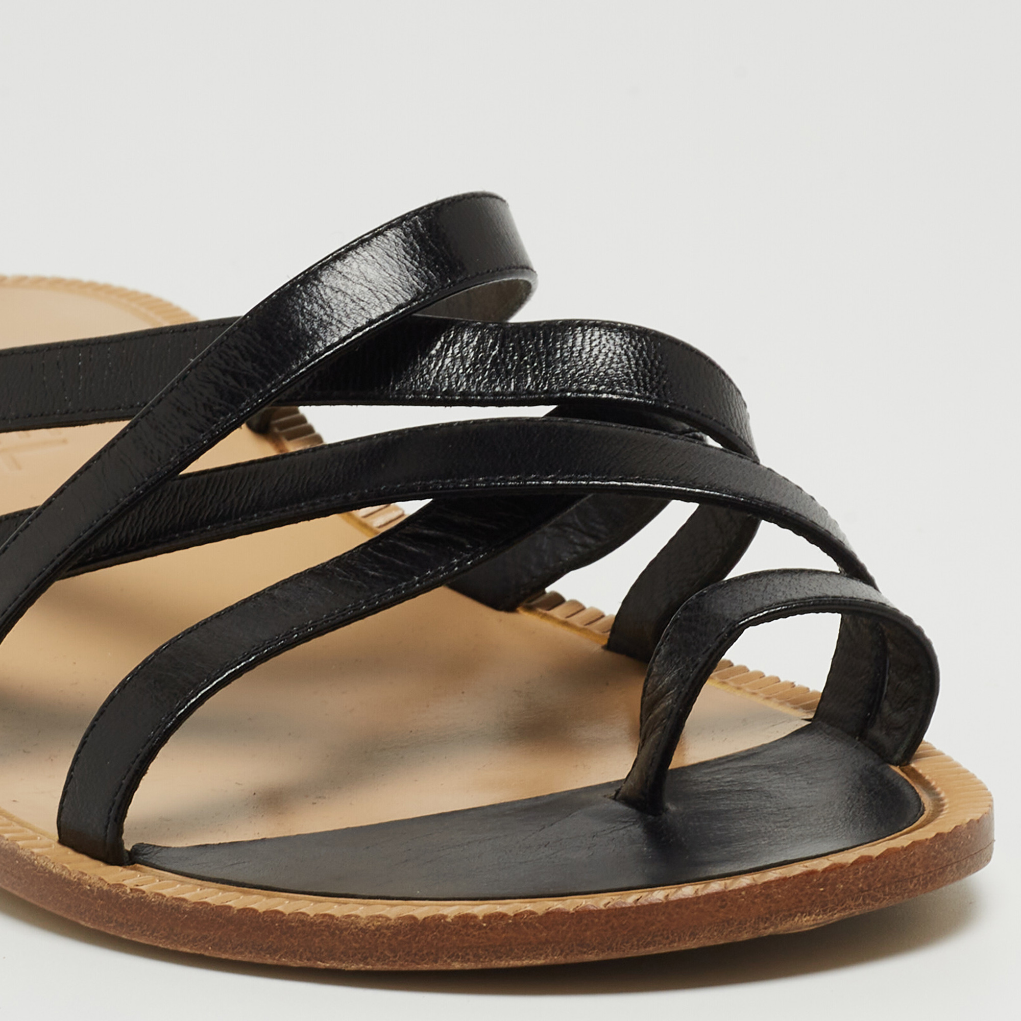 Chanel Black Leather Criss Cross Slide Sandals Size 39