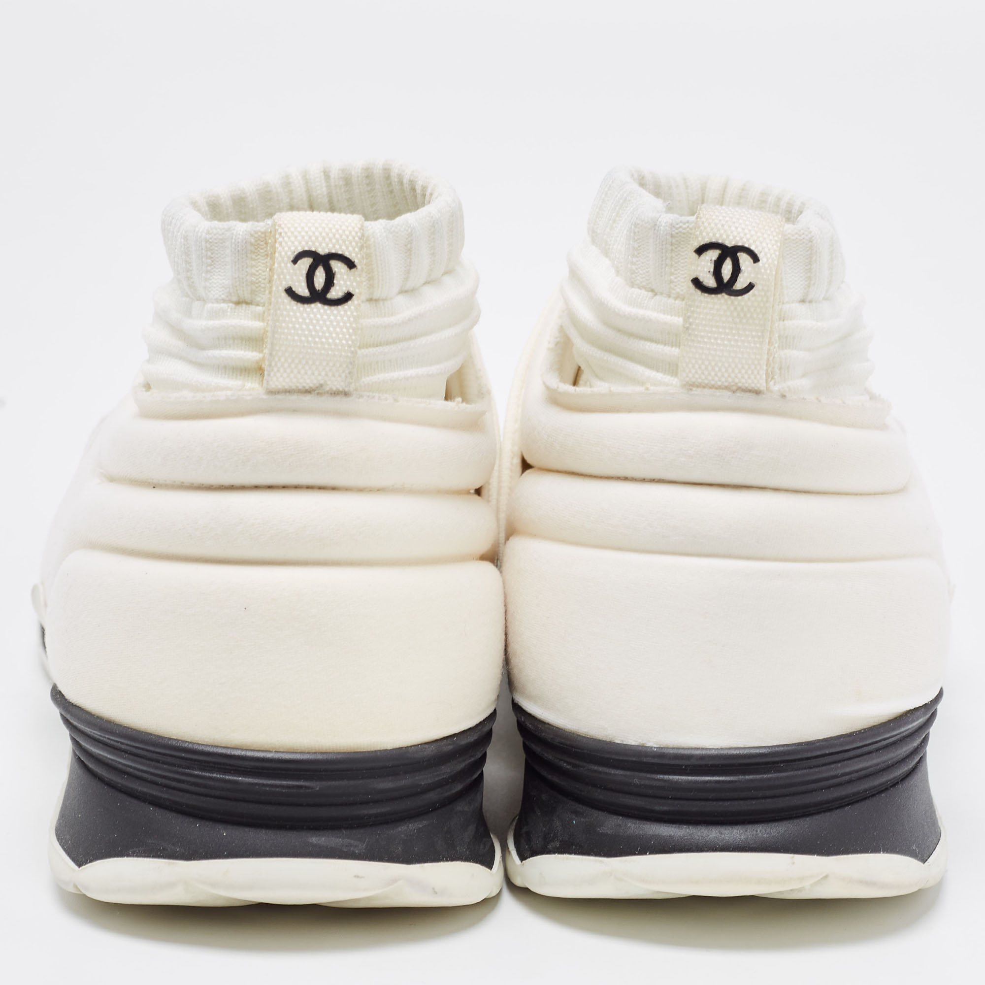 Chanel White Fabric Stretch CC Sock Sneakers Size 41