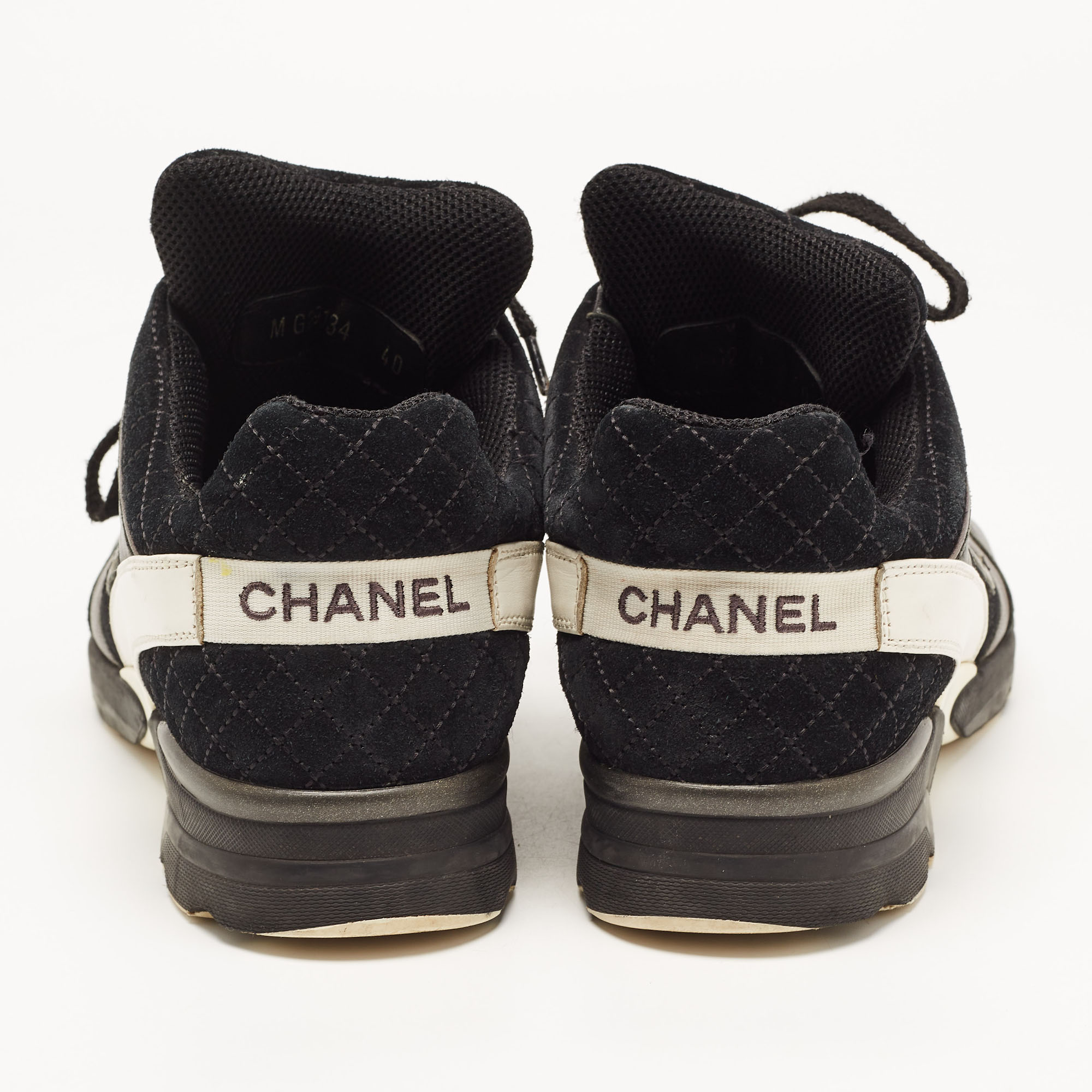 Chanel Metallic/Black Leather And Suede Low Top CC  Sneakers Size 40