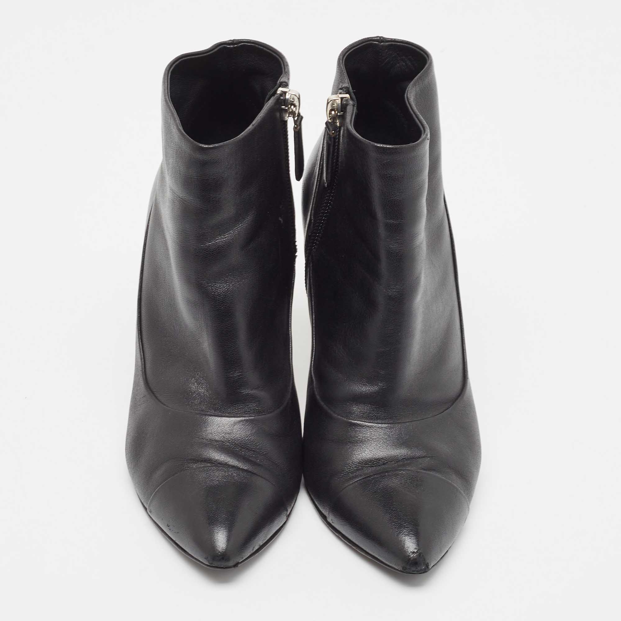 Chanel Black Leather Ankle Boots Size 36.5