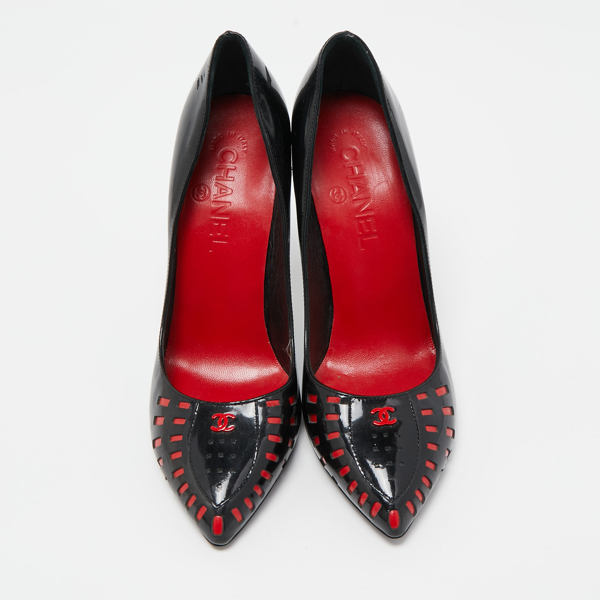 Chanel Black/Red Patent Pointed Toe Pumps Size 38
