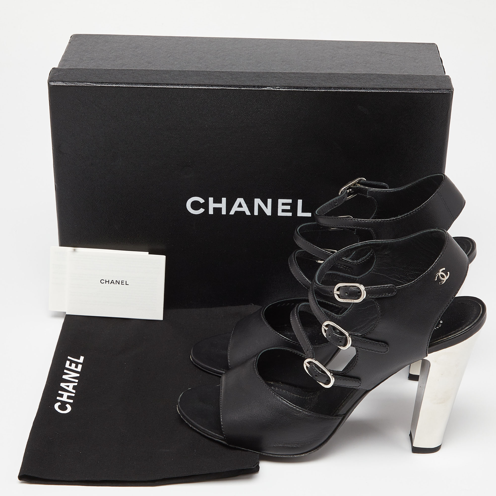 Chanel Black Leather Strappy Buckle Sandals Size 39