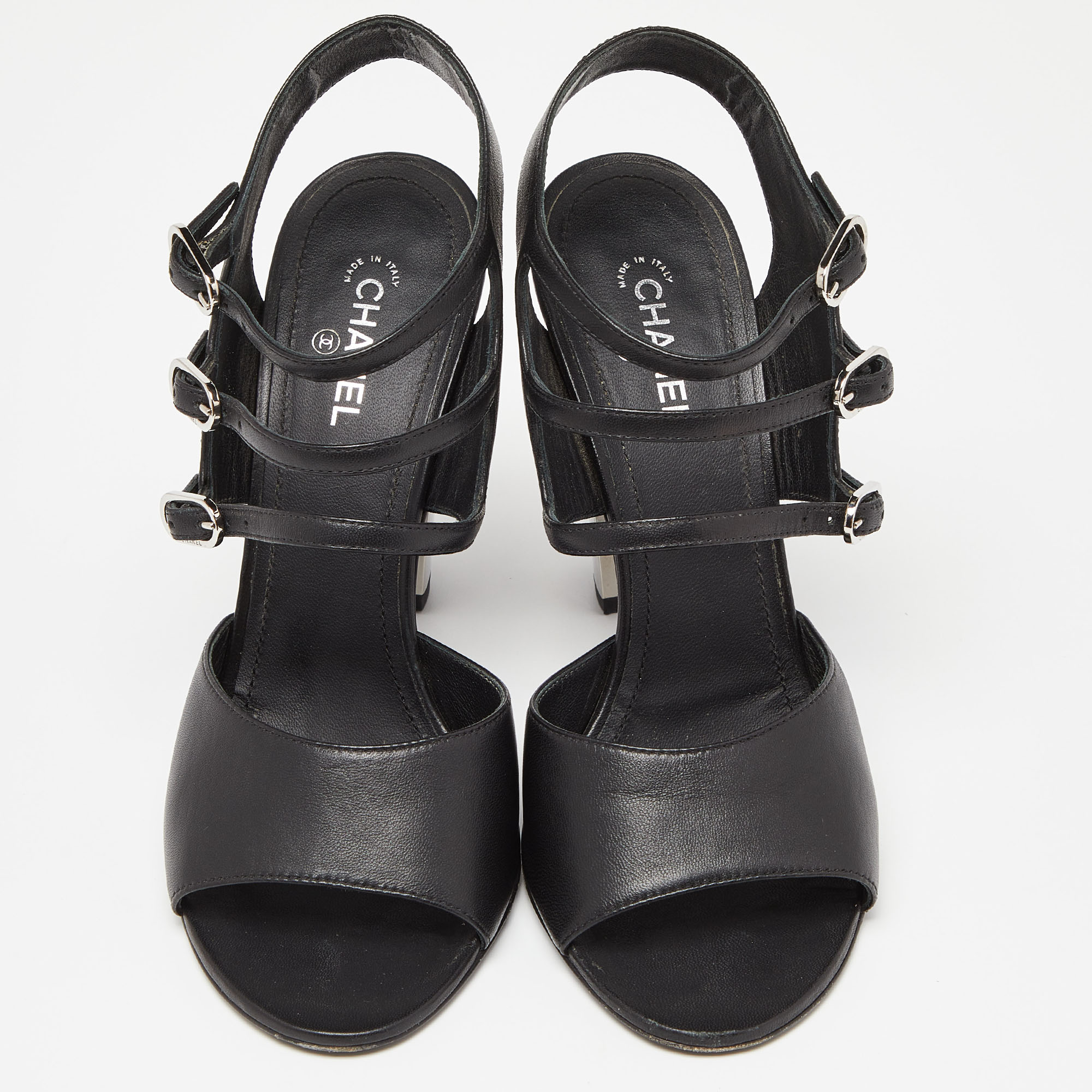 Chanel Black Leather Strappy Buckle Sandals Size 39