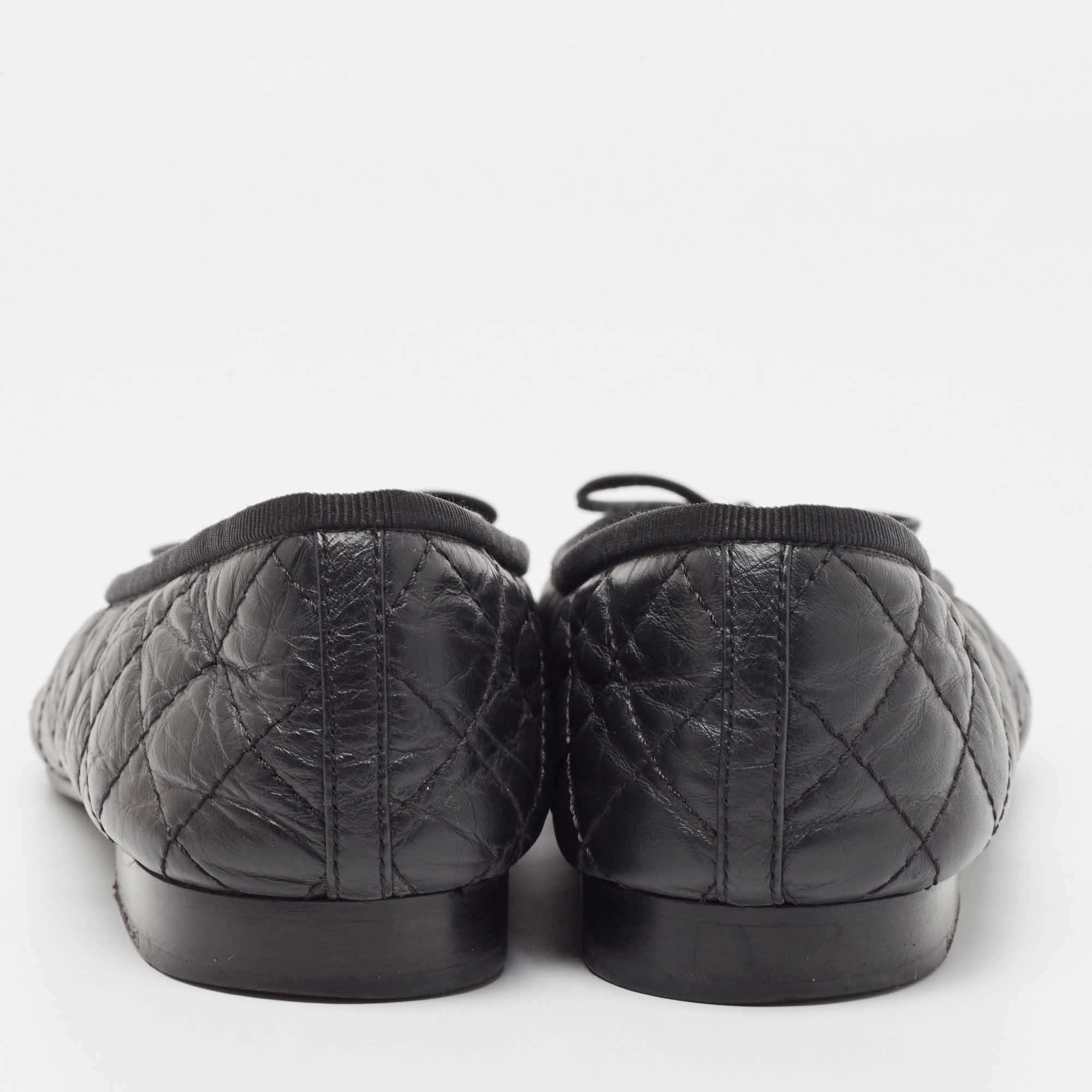 Chanel Black Leather CC Ballet Flats Size 39
