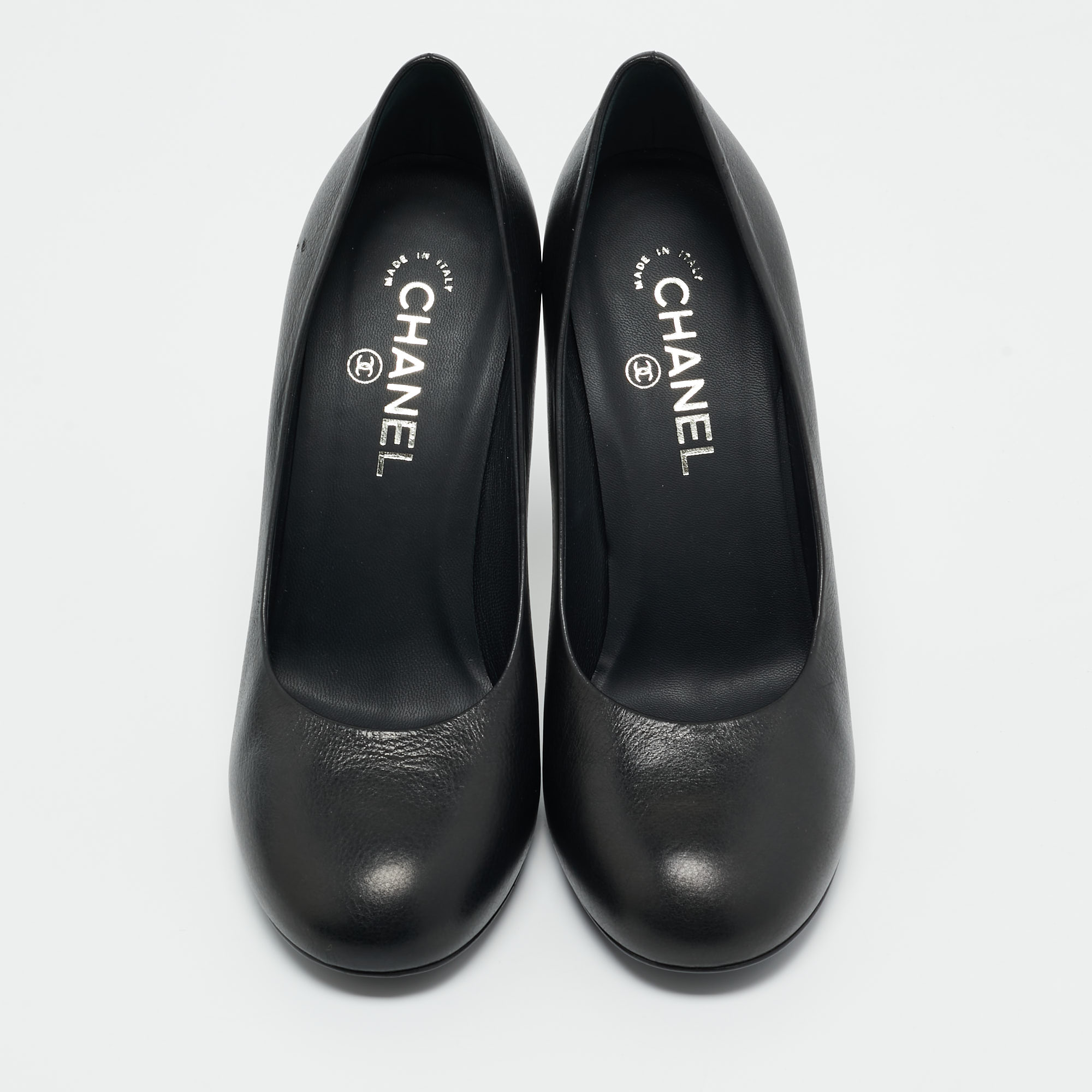 Chanel Black Leather CC Pearl Embellished Heel Pumps Size 39