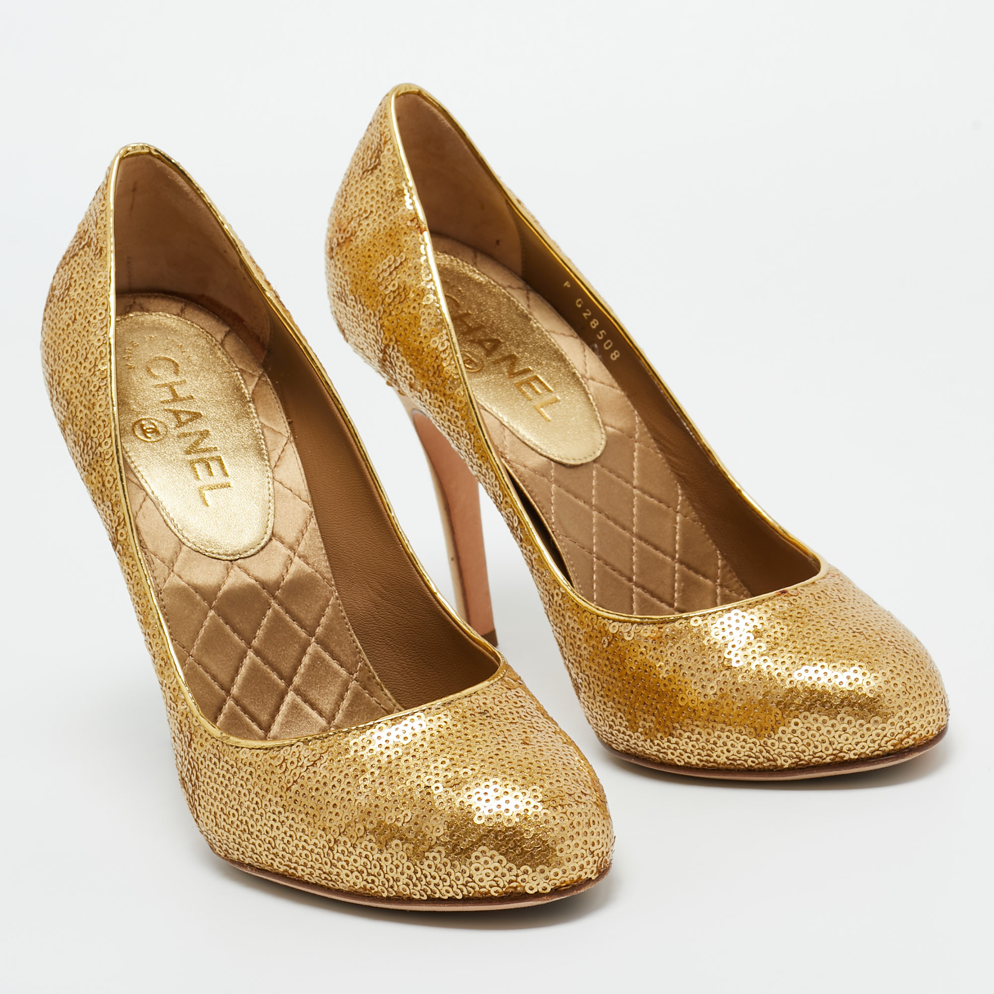 Chanel Gold Sequins Round Toe Pumps 39.5