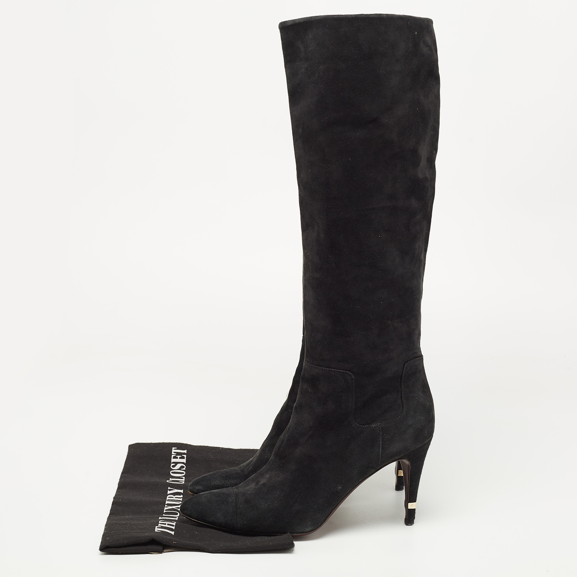 Chanel Black Suede  CC Knee Length Boots Size 39.5