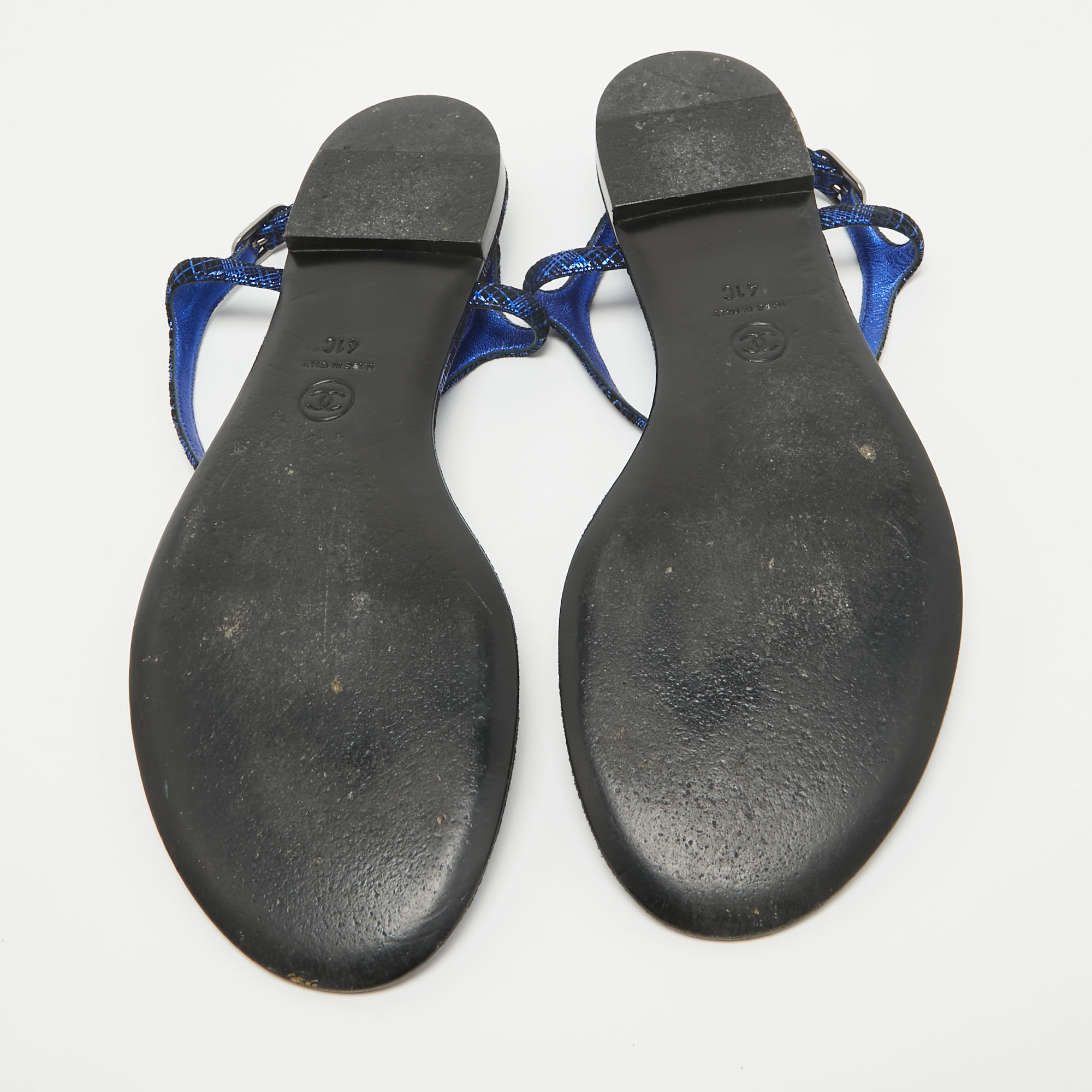 Chanel Blue Suede CC Studded Thong Sandals Size 41