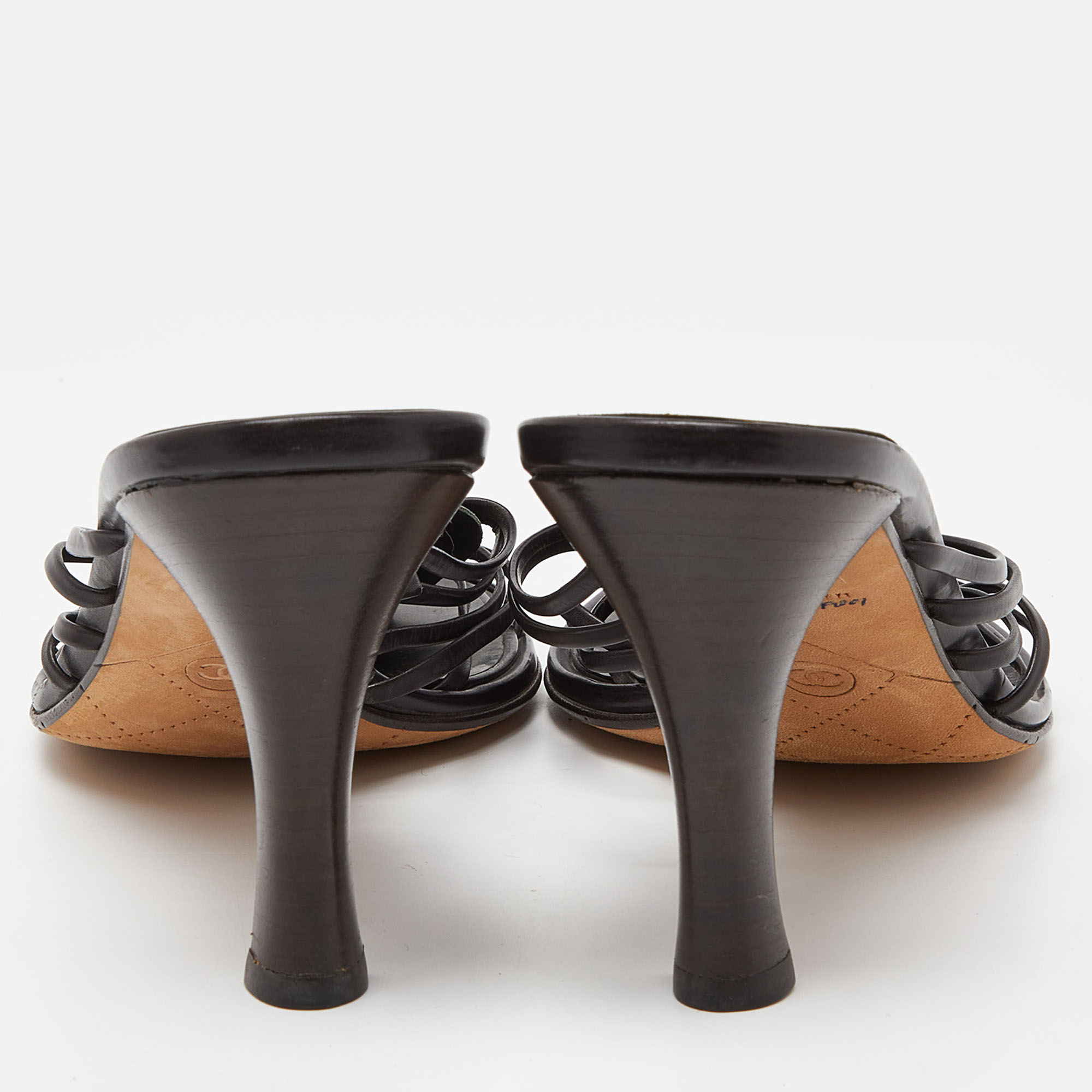 Chanel Black Leather Strappy Slides Sandals Size 41