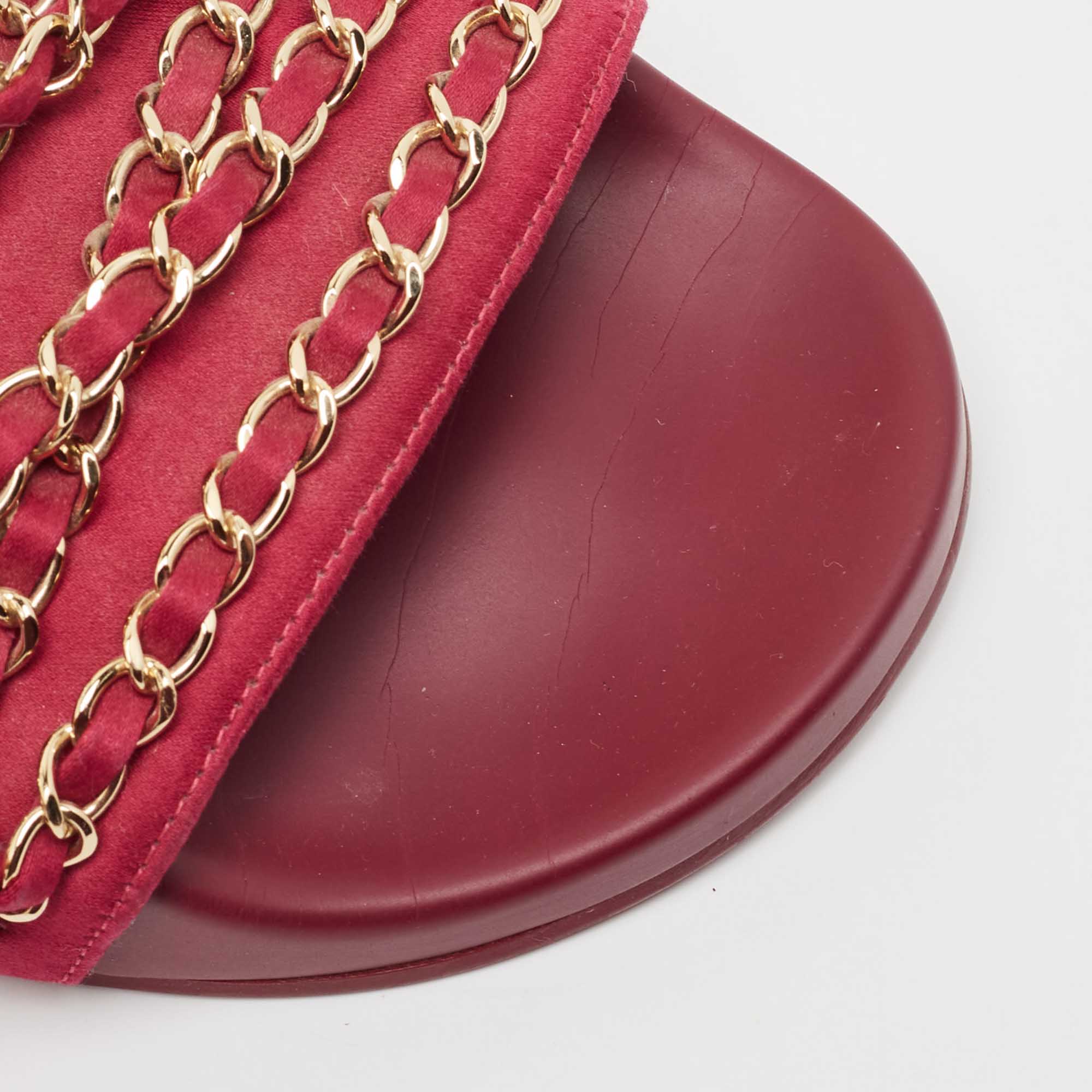 Chanel Pink Satin CC Chain Link Tropiconic Slides Size 39