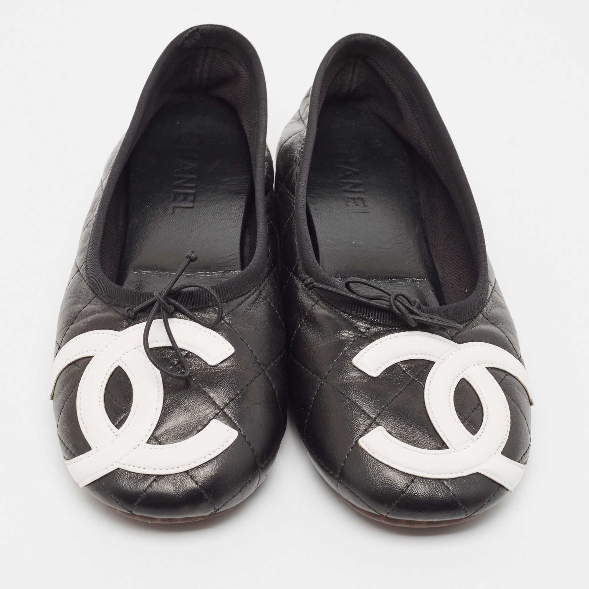 Chanel Black Quilted Leather Cambon Bow Ballet Flats Size 39