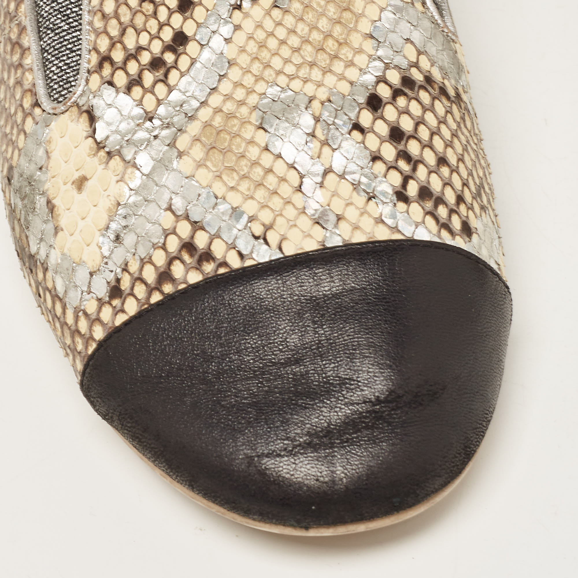 Chanel Tricolor Snakeskin And Leather Cap Toe CC Smoking Slippers Size 41