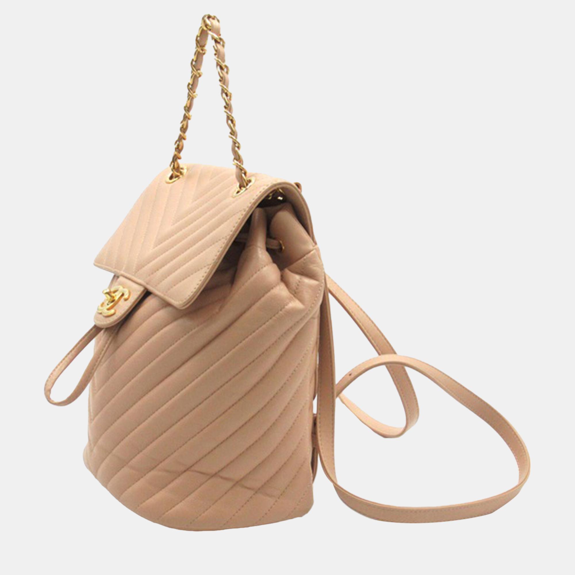 Chanel Beige Chevron Calfskin Urban Spirit Backpack