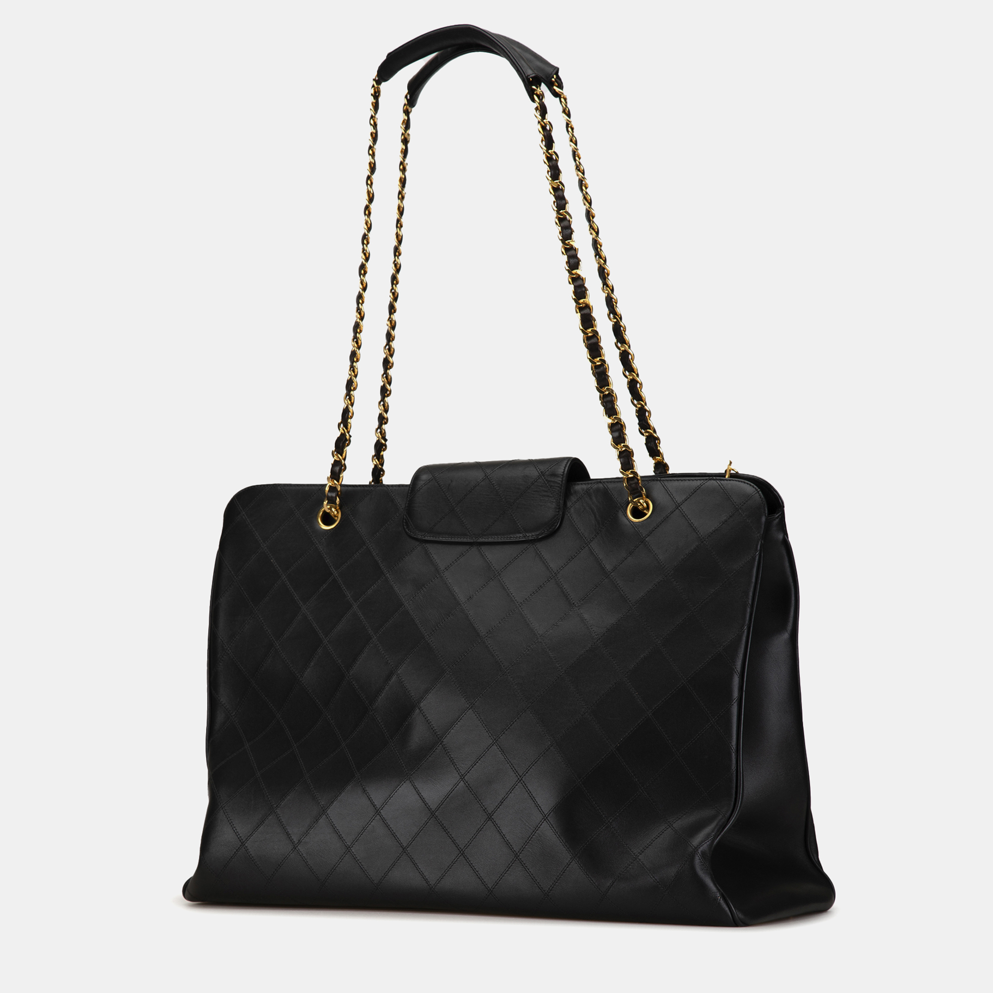 Chanel Black Leather XL Quilted Supermodel Weekender Tote Bag