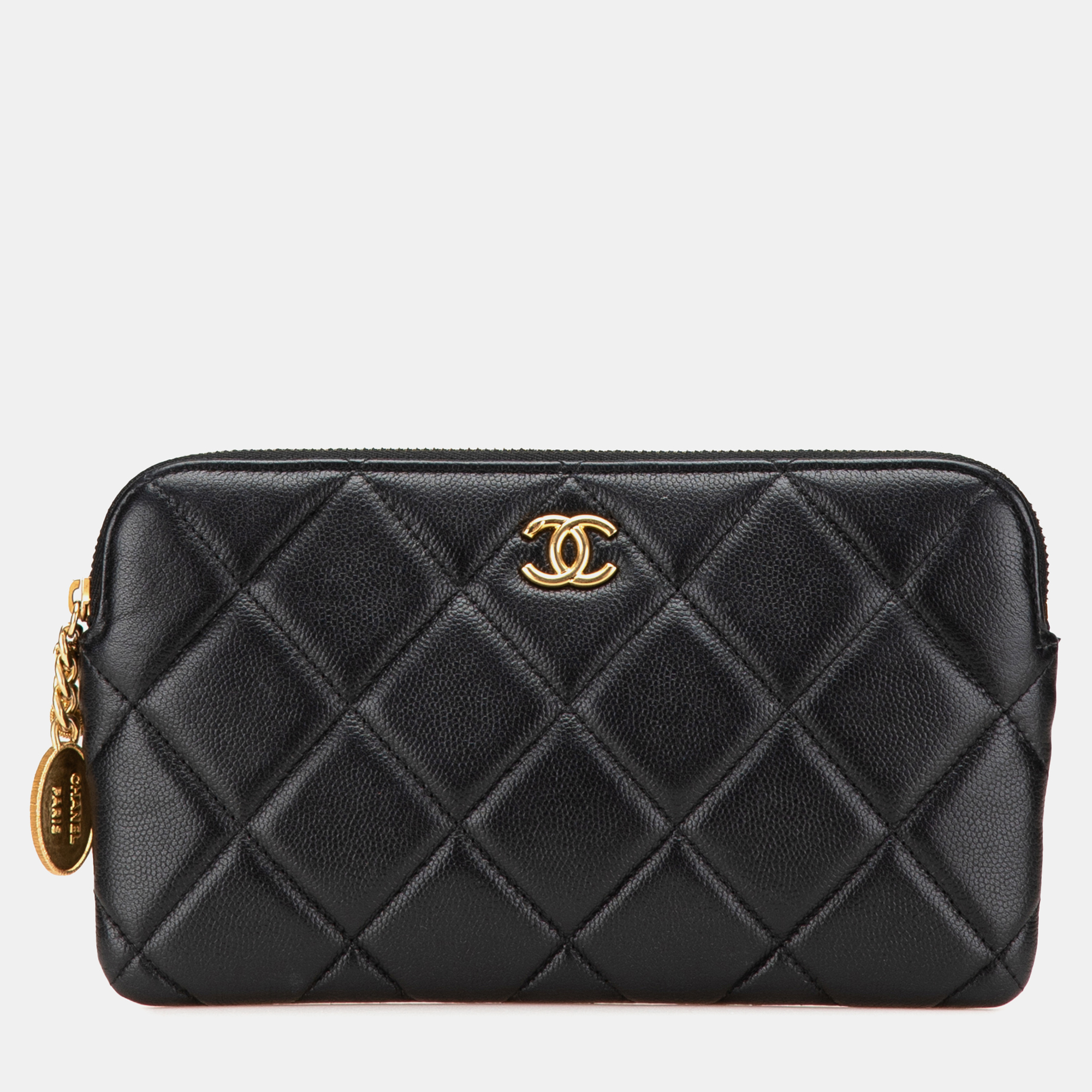 Chanel Black CC Quilted Caviar Pouch