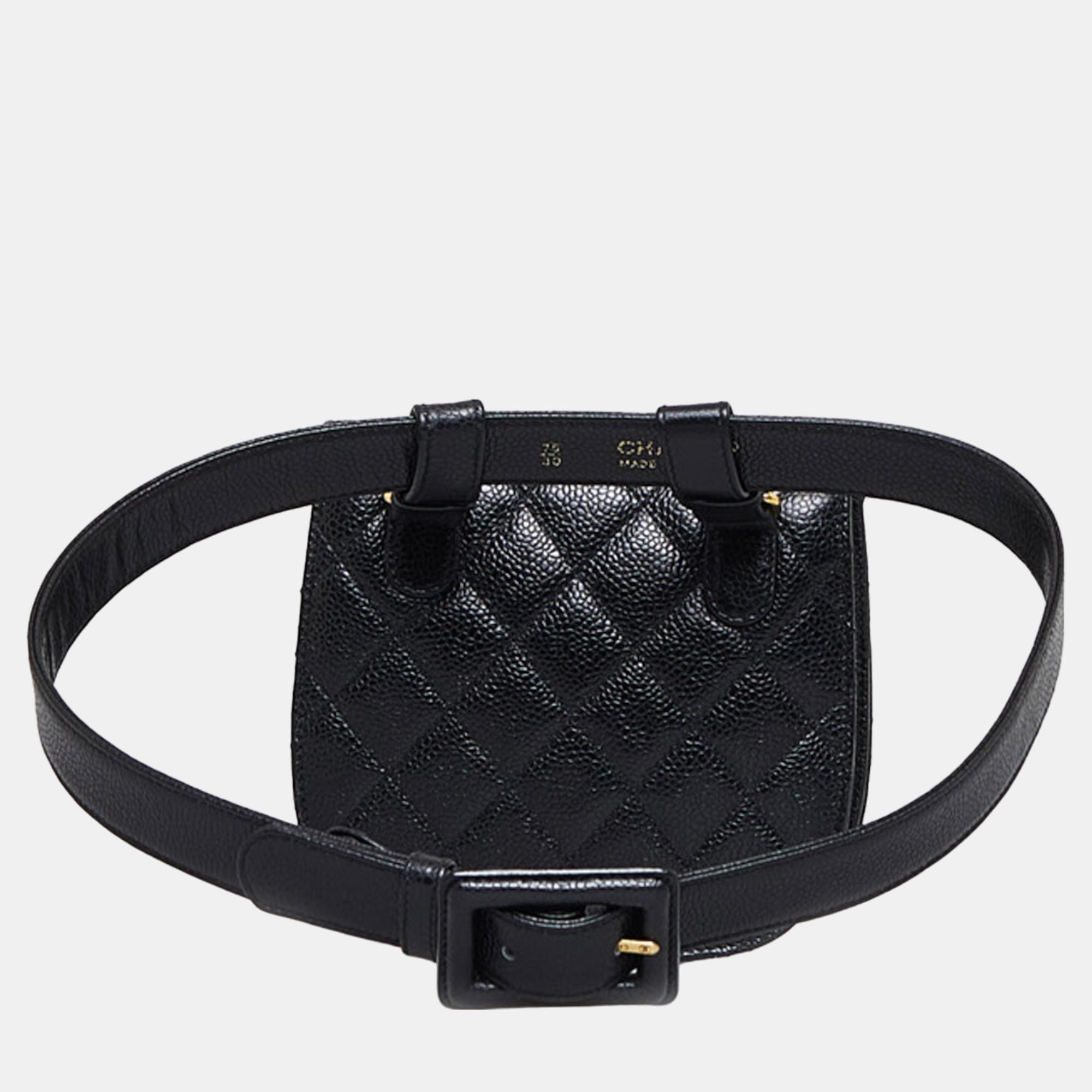 Chanel Black Matelasse Caviar Belt Bag