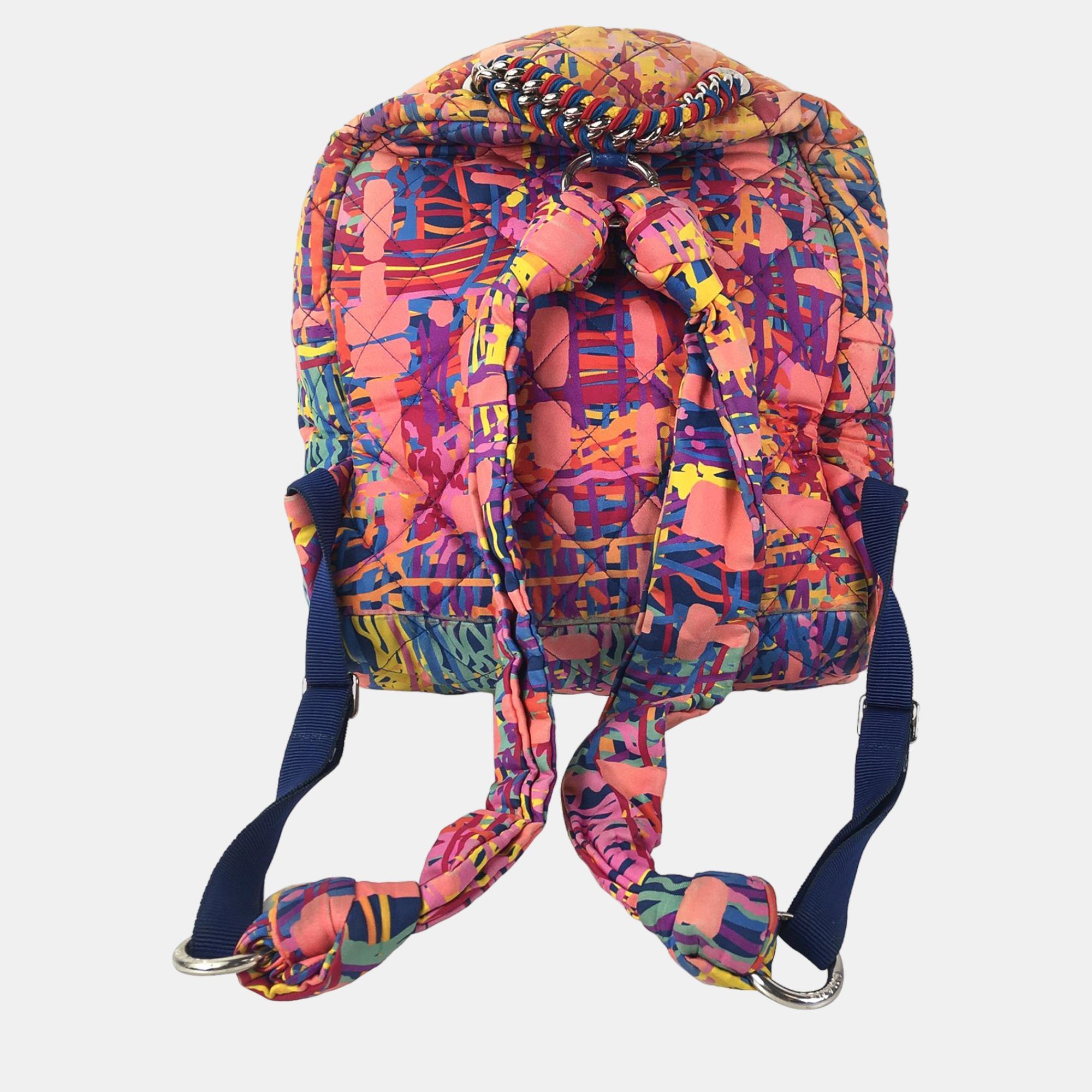 Chanel Multicolour Quilted Canvas Foulard Backpack