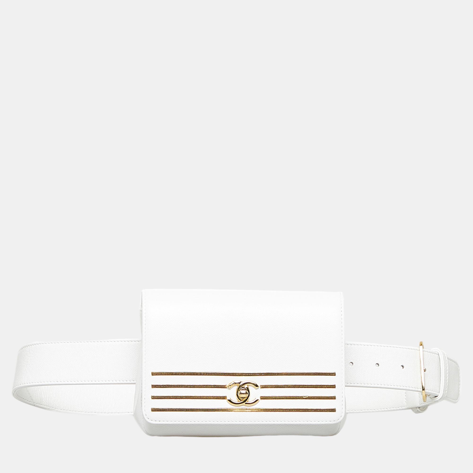 Chanel white captain gold belt bag